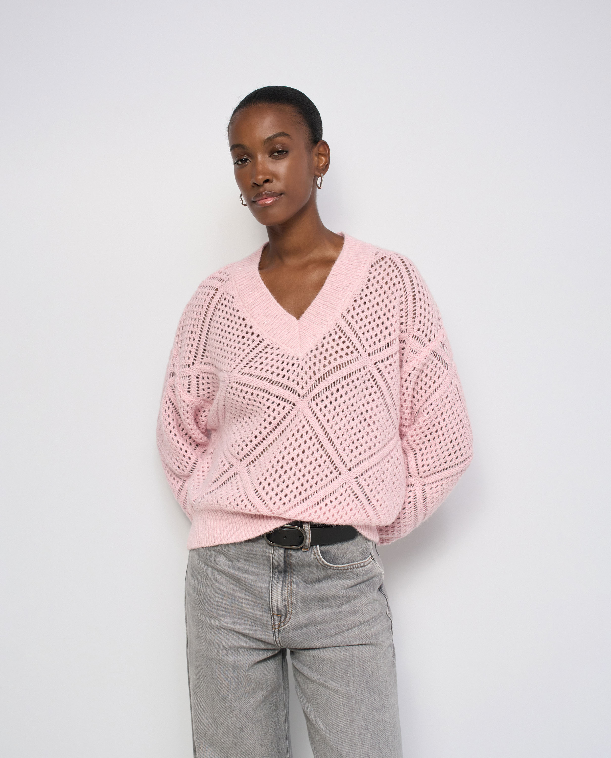 Imagen 0 de Jersey de punto con brillos de mujer Rosa