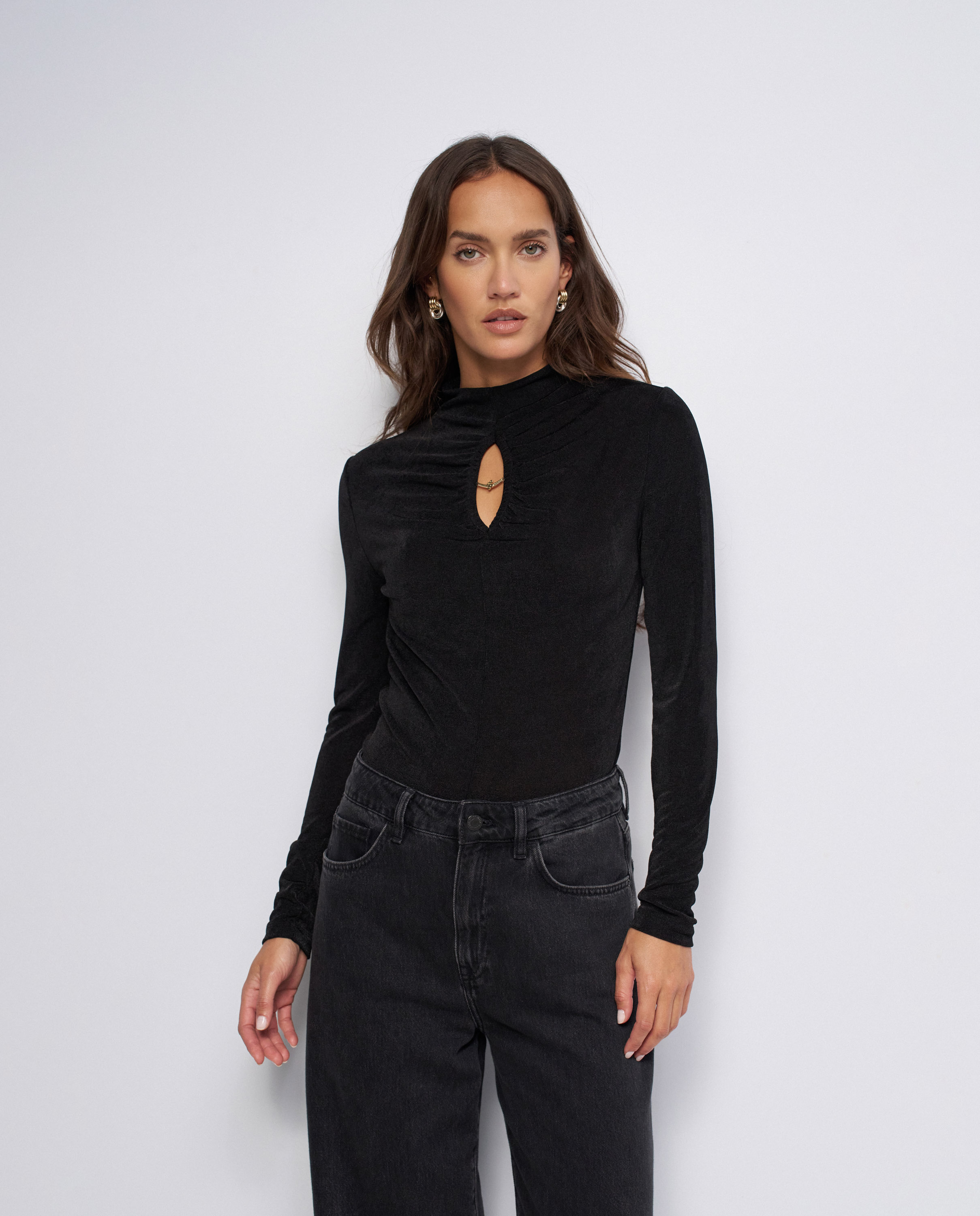 Jersey texturizado con abertura en el pecho de mujer - Salsa Jeans - Negro Negro-1