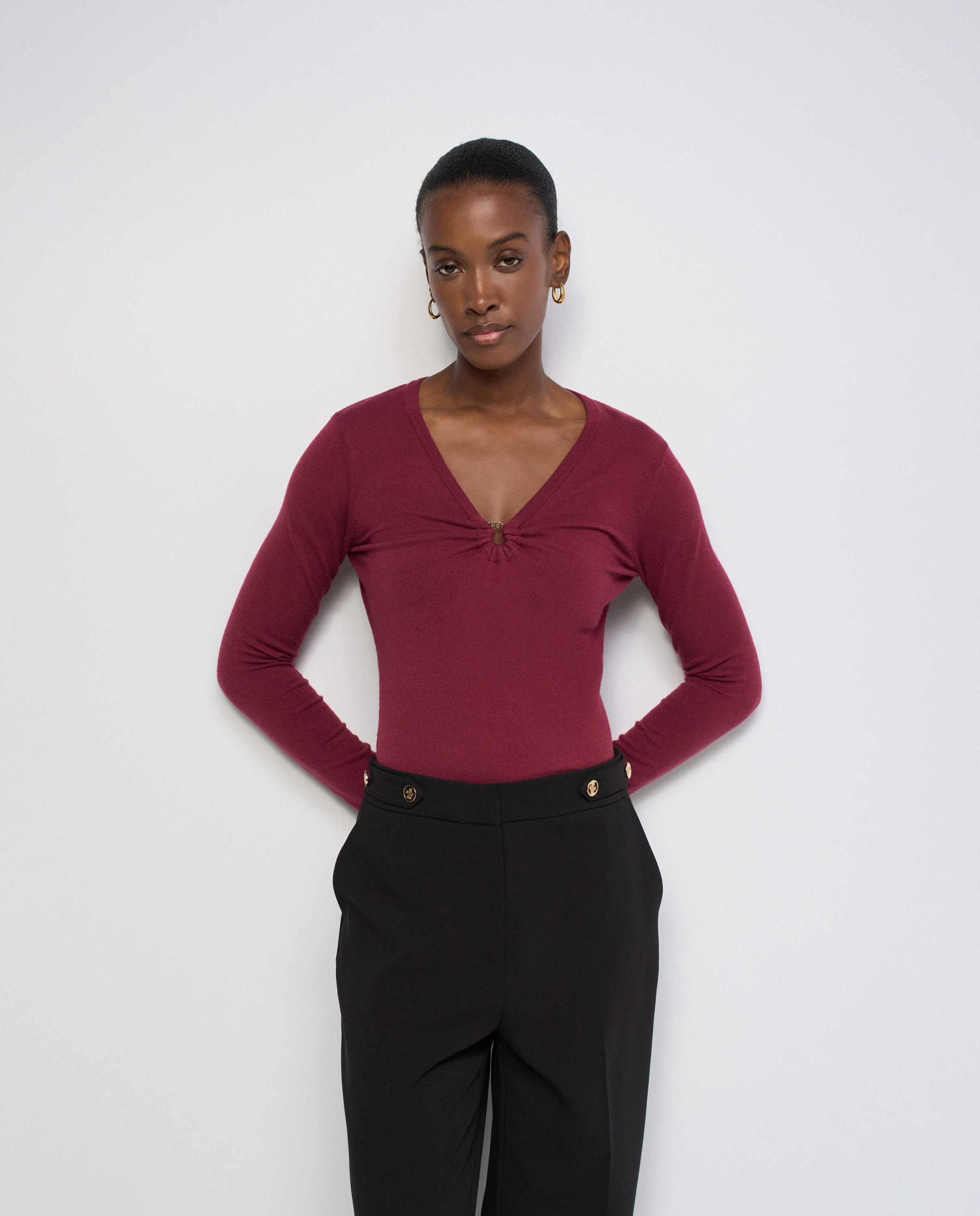 Jersey con fruncido en el pecho de mujer - Salsa Jeans - Rojo Rojo-1