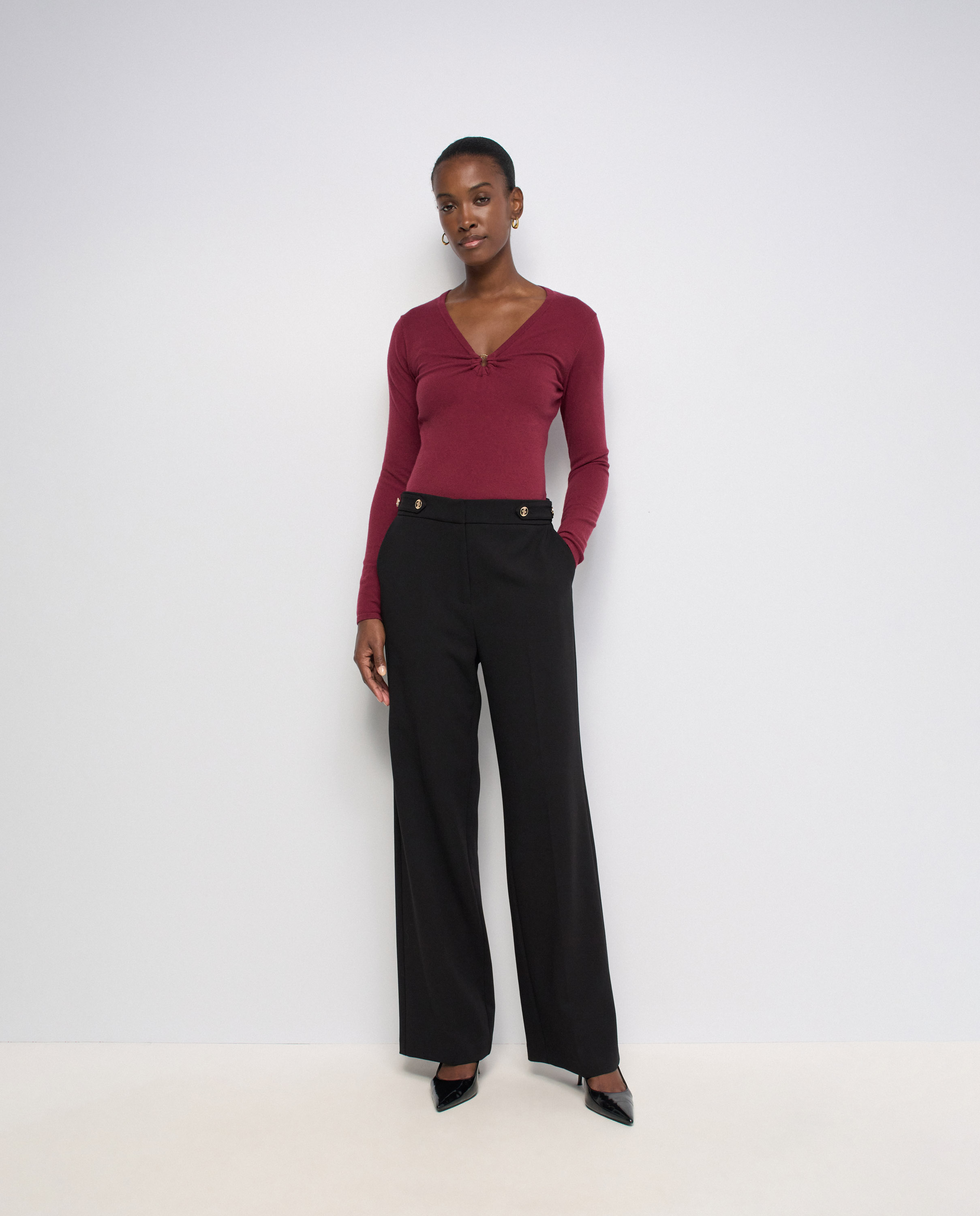 Jersey con fruncido en el pecho de mujer - Salsa Jeans - Rojo Rojo-5