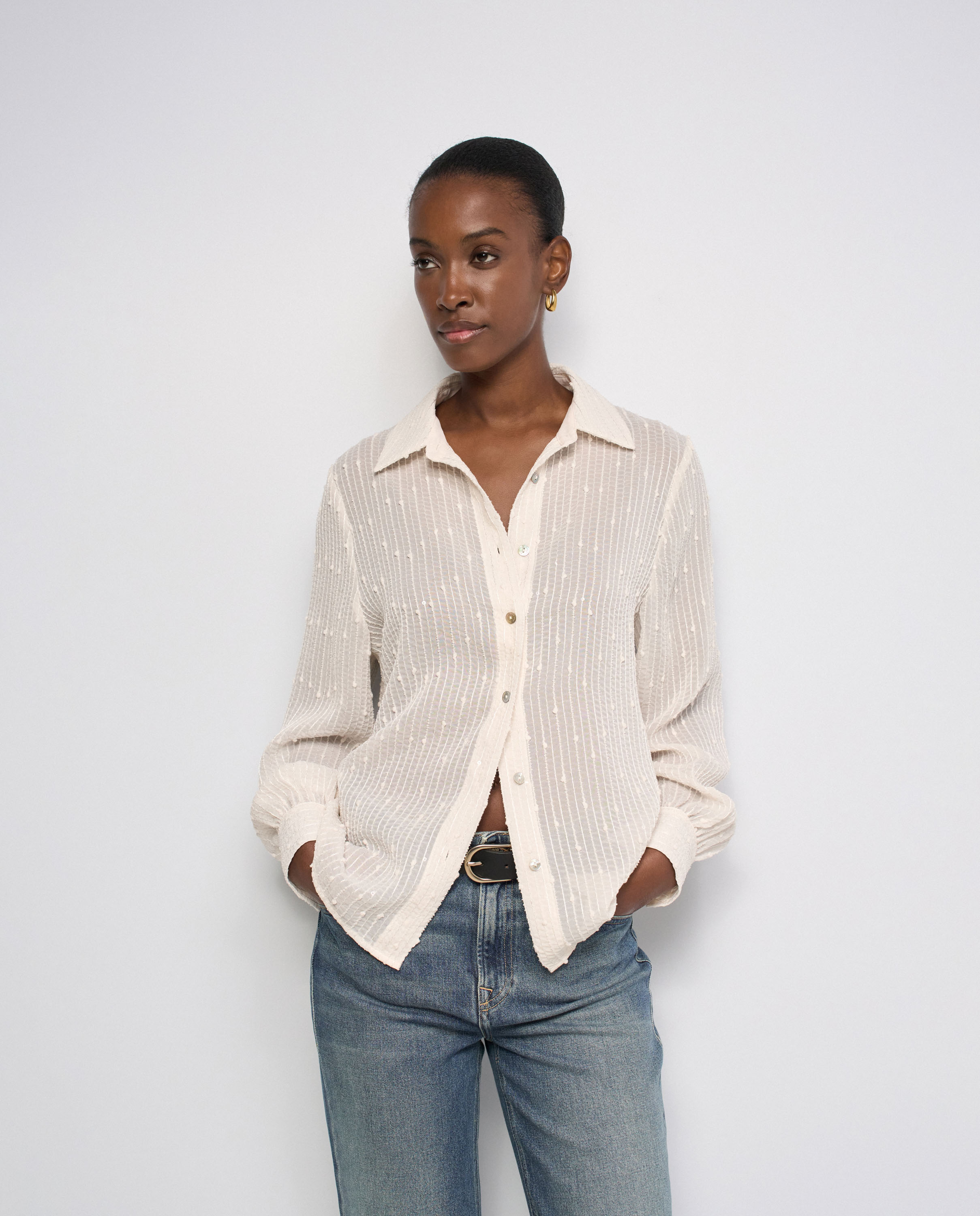 Camisa texturizada con lentejuelas de mujer - Salsa Jeans - Natural Natural-1