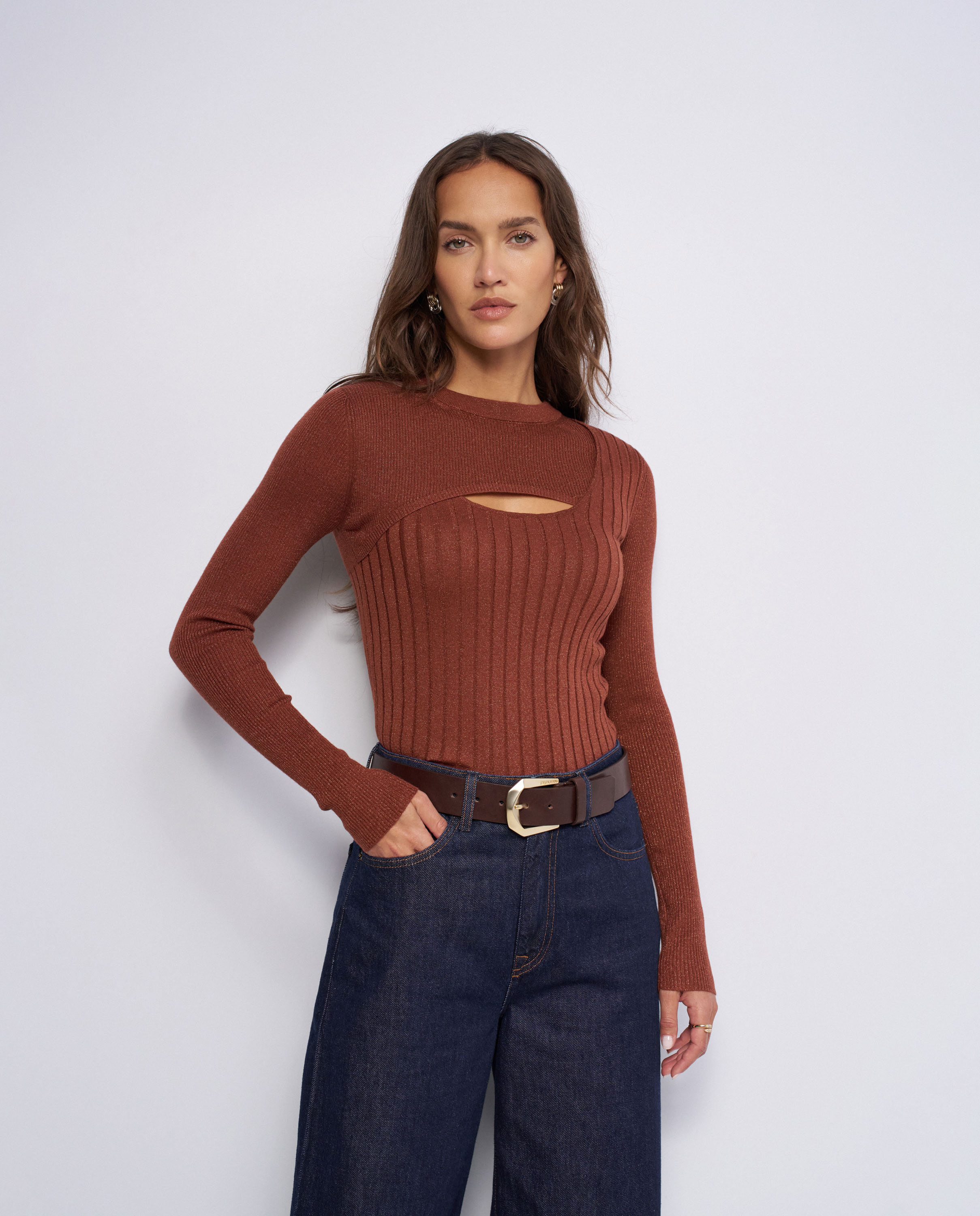 Imagen 1 de Jersey de punto fino con lurex de mujer Naranja