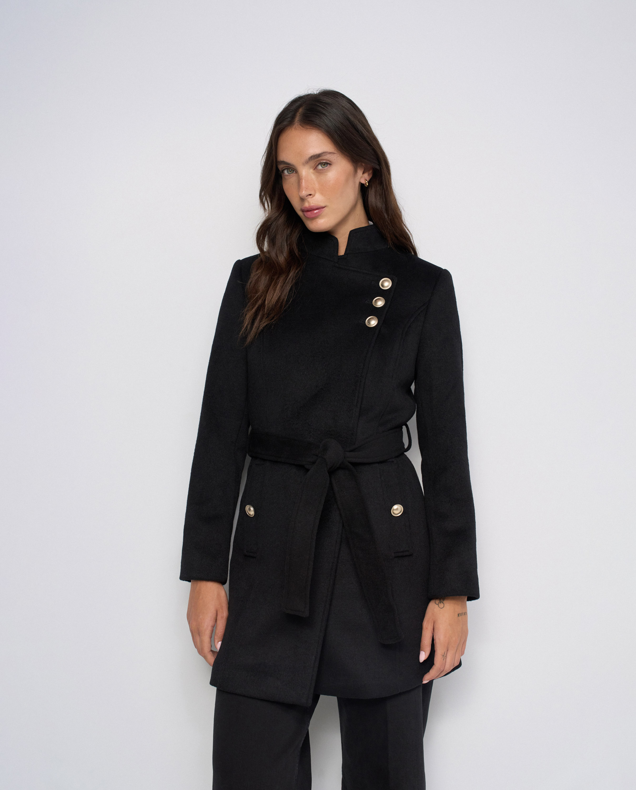 Abrigo grace de paño con cinturón y botones de mujer - Salsa Jeans - Negro Negro-1