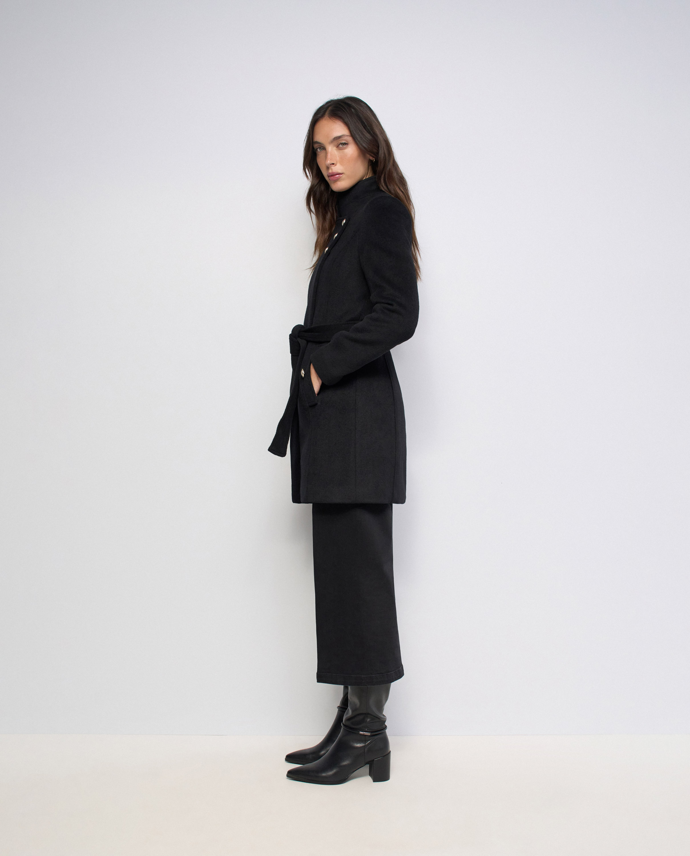 Abrigo grace de paño con cinturón y botones de mujer - Salsa Jeans - Negro Negro-2