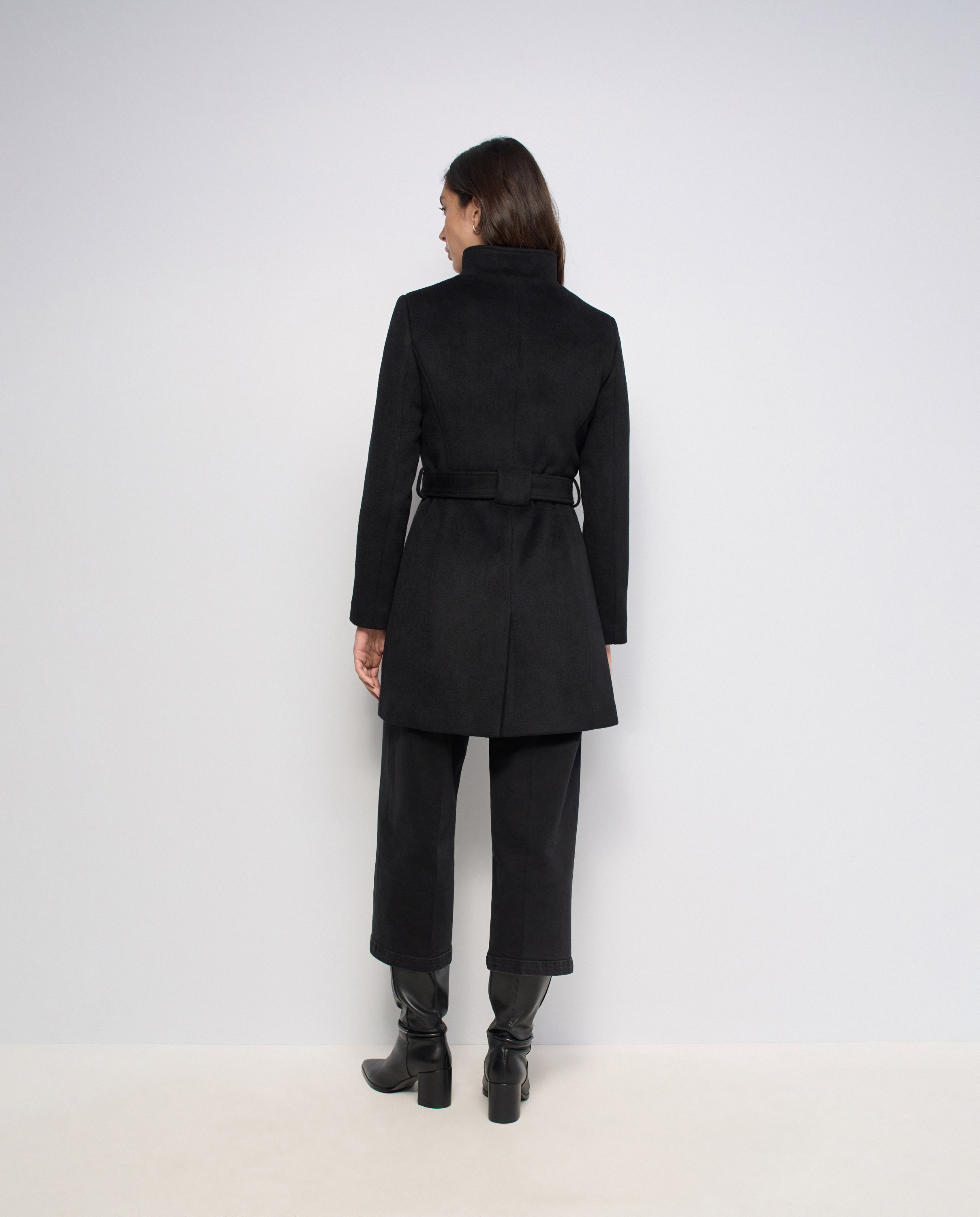 Abrigo grace de paño con cinturón y botones de mujer - Salsa Jeans - Negro Negro-3