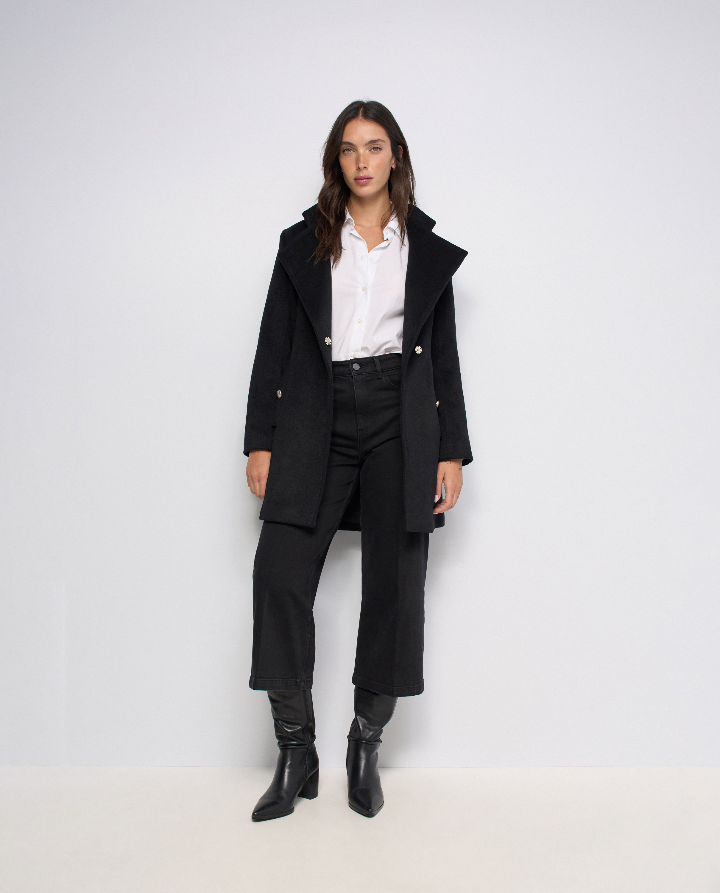 Abrigo grace de paño con cinturón y botones de mujer - Salsa Jeans - Negro Negro-5