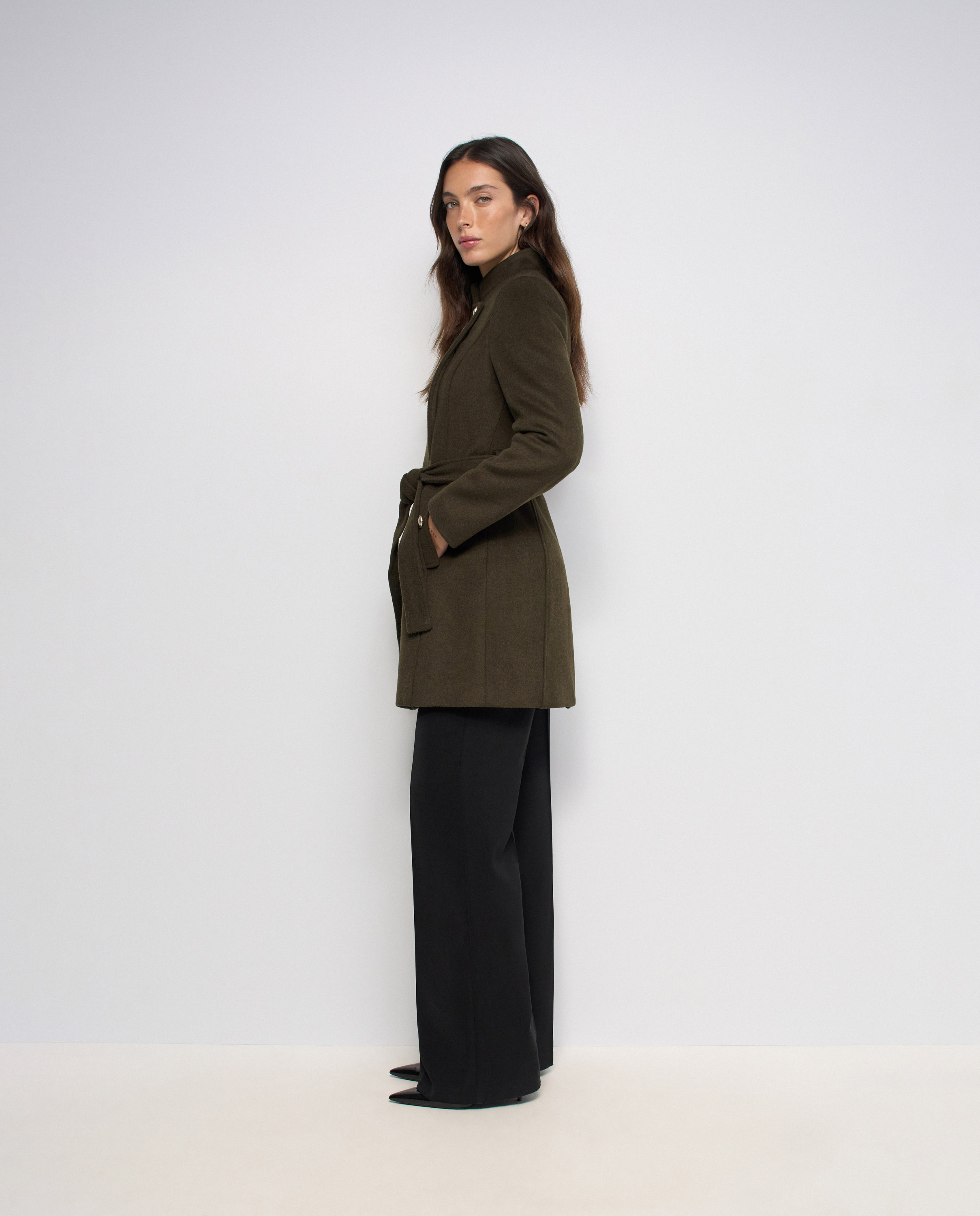 Abrigo grace de paño con cinturón y botones de mujer - Salsa Jeans - Verde Verde-2