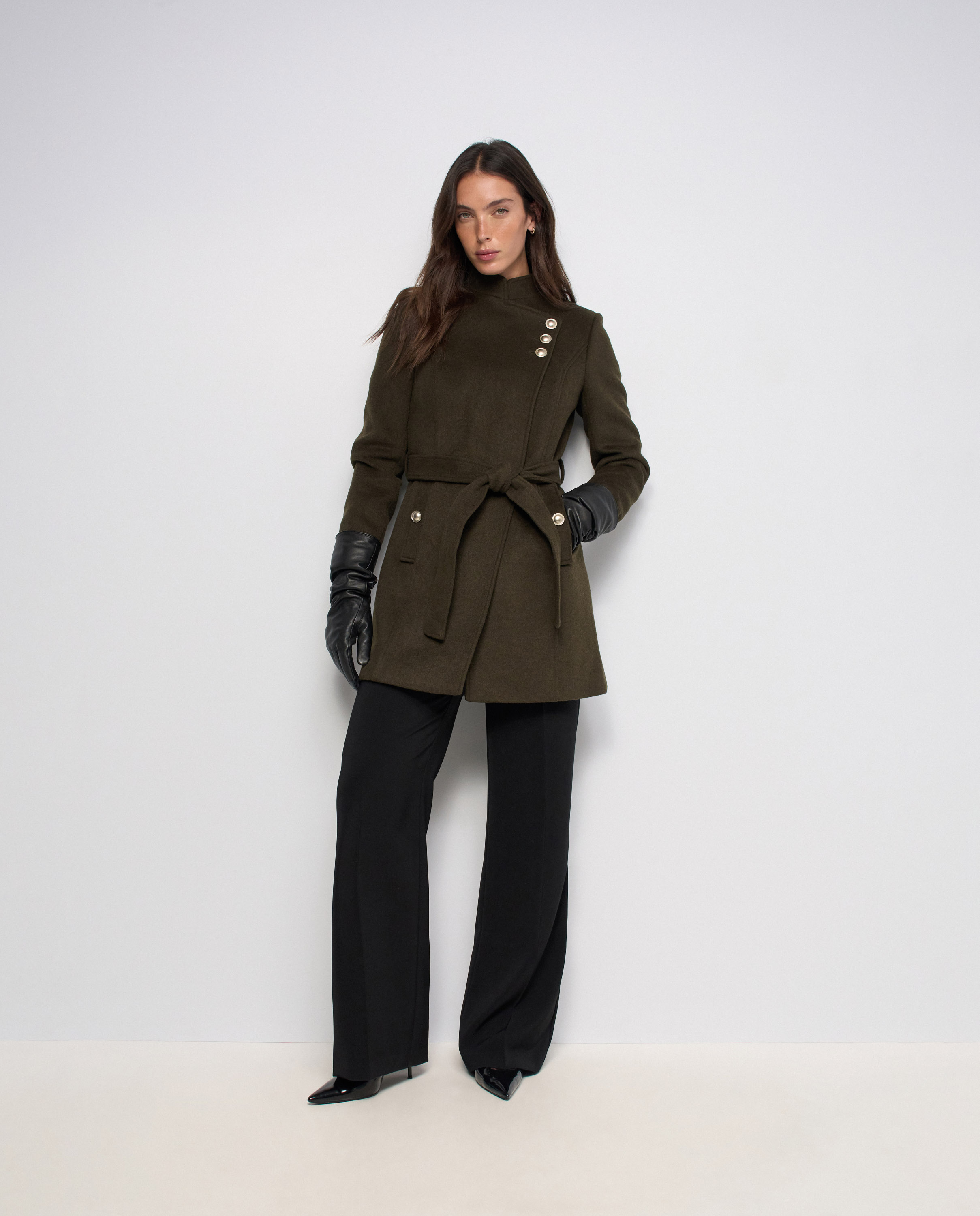 Abrigo grace de paño con cinturón y botones de mujer - Salsa Jeans - Verde Verde-5