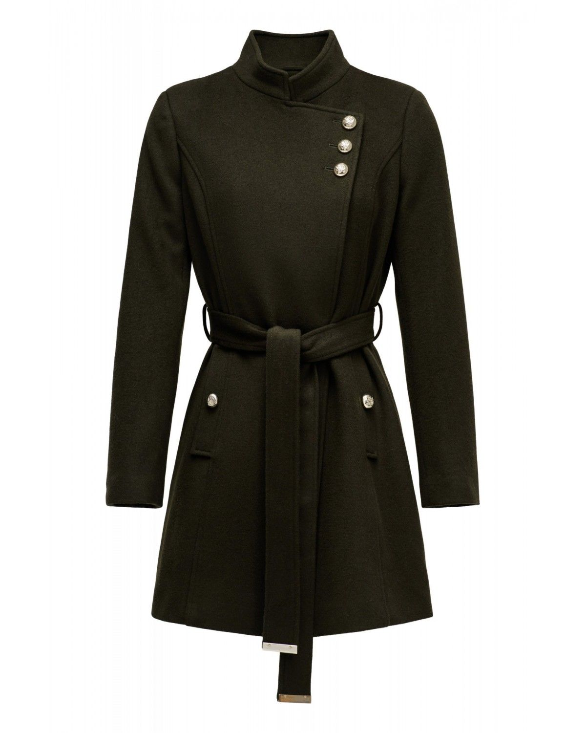 Abrigo grace de paño con cinturón y botones de mujer - Salsa Jeans - Verde Verde-6
