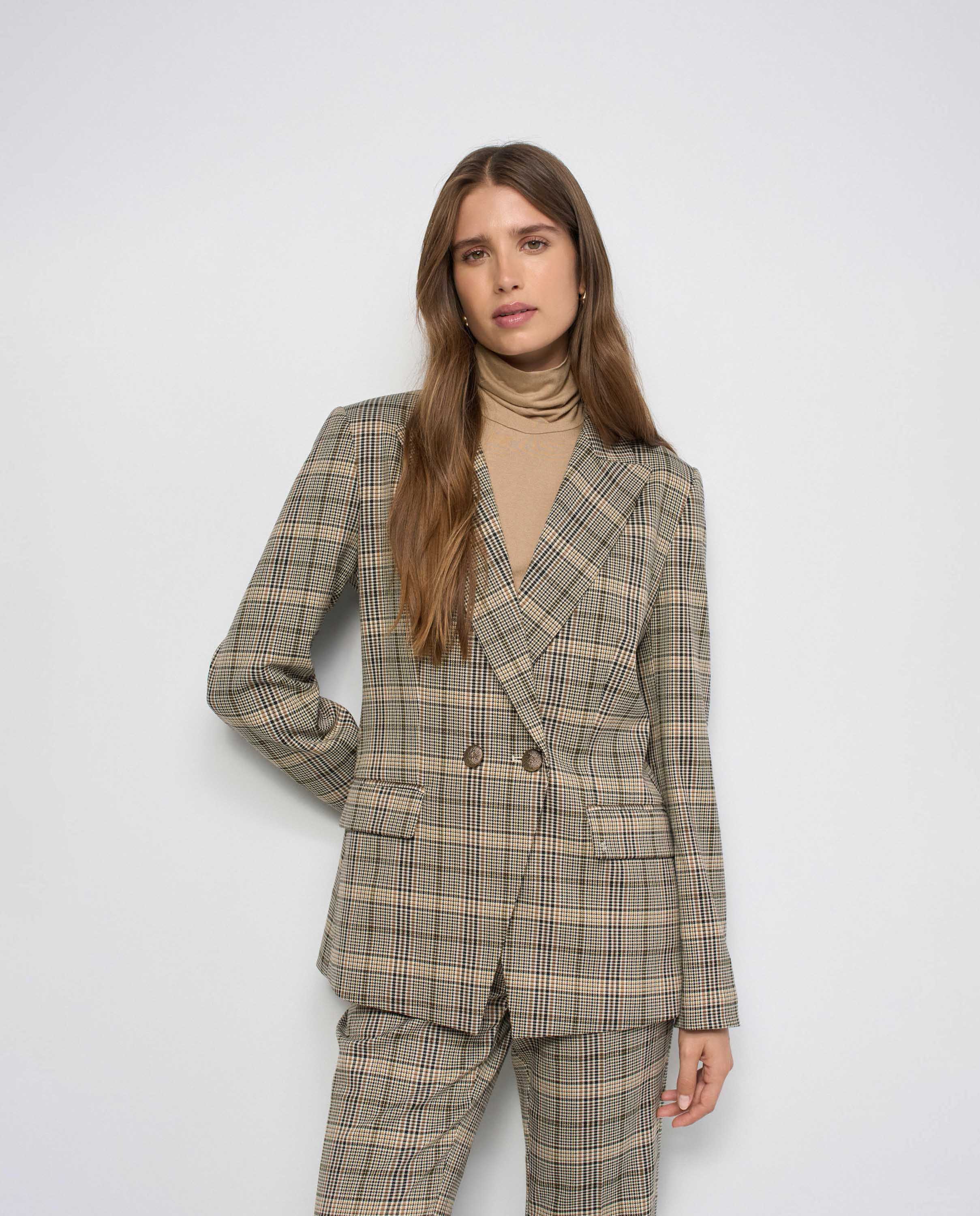 Blazer slim fit de cuadros de mujer - Salsa Jeans - Marrón Marrón-1