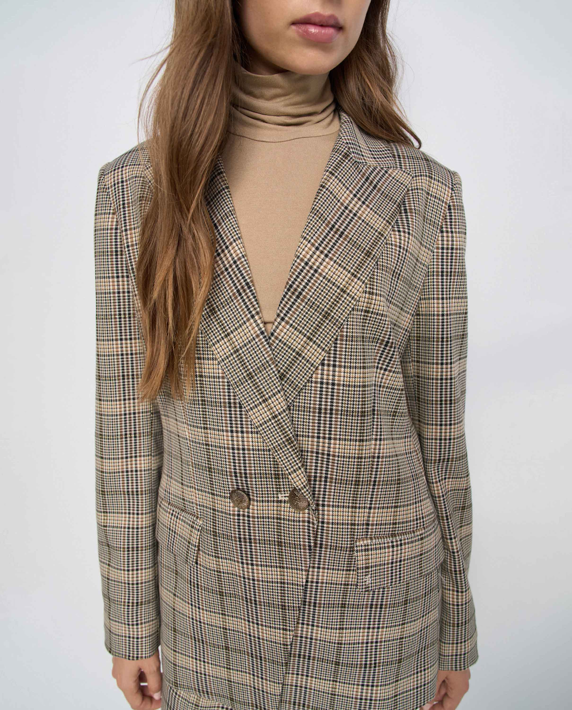 Blazer slim fit de cuadros de mujer - Salsa Jeans - Marrón Marrón-4