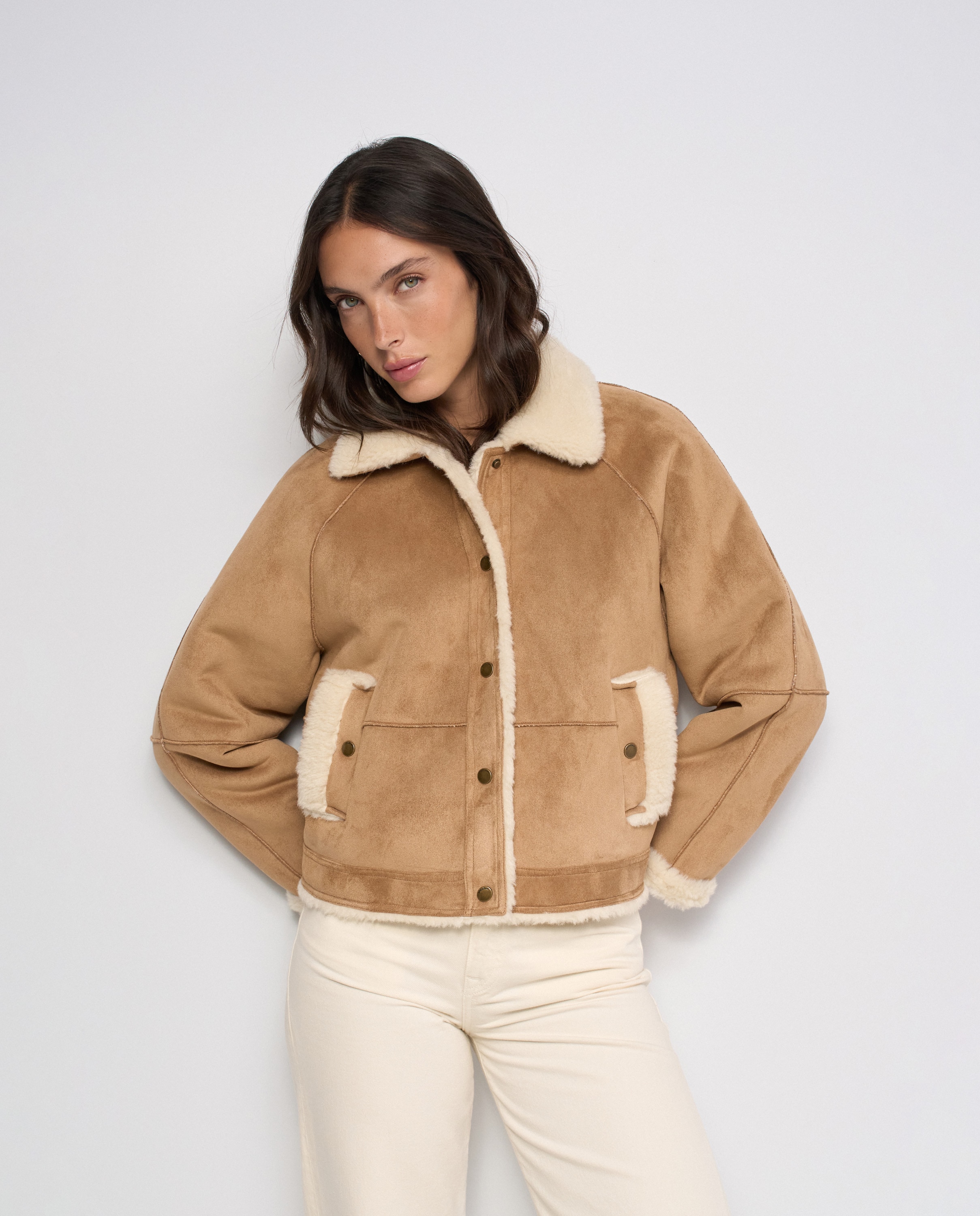 Chaqueta estilo borrego efecto ante de mujer - Salsa Jeans - Marrón Marrón-1
