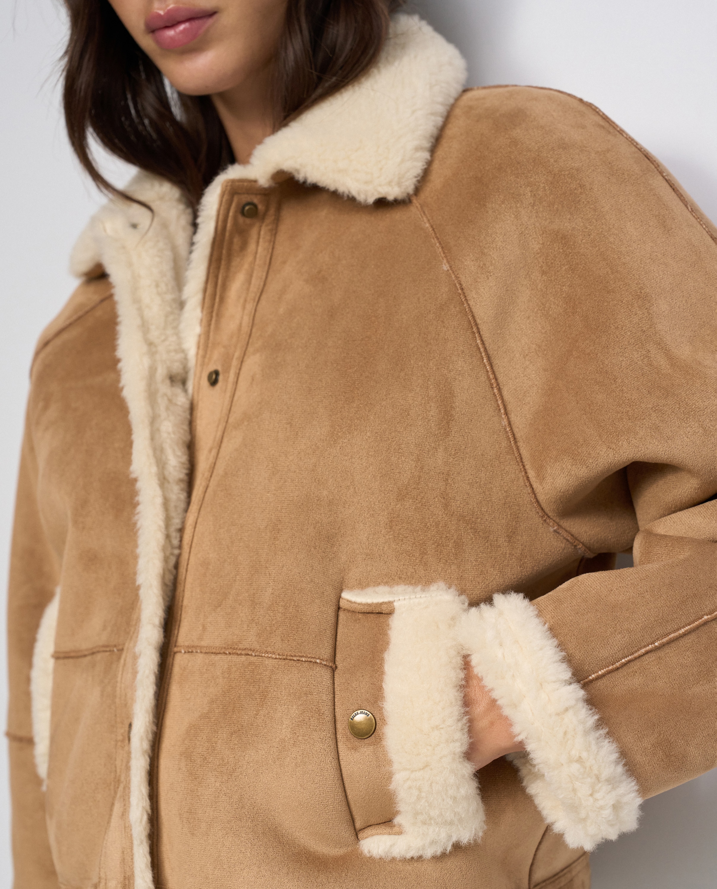 Chaqueta estilo borrego efecto ante de mujer - Salsa Jeans - Marrón Marrón-4