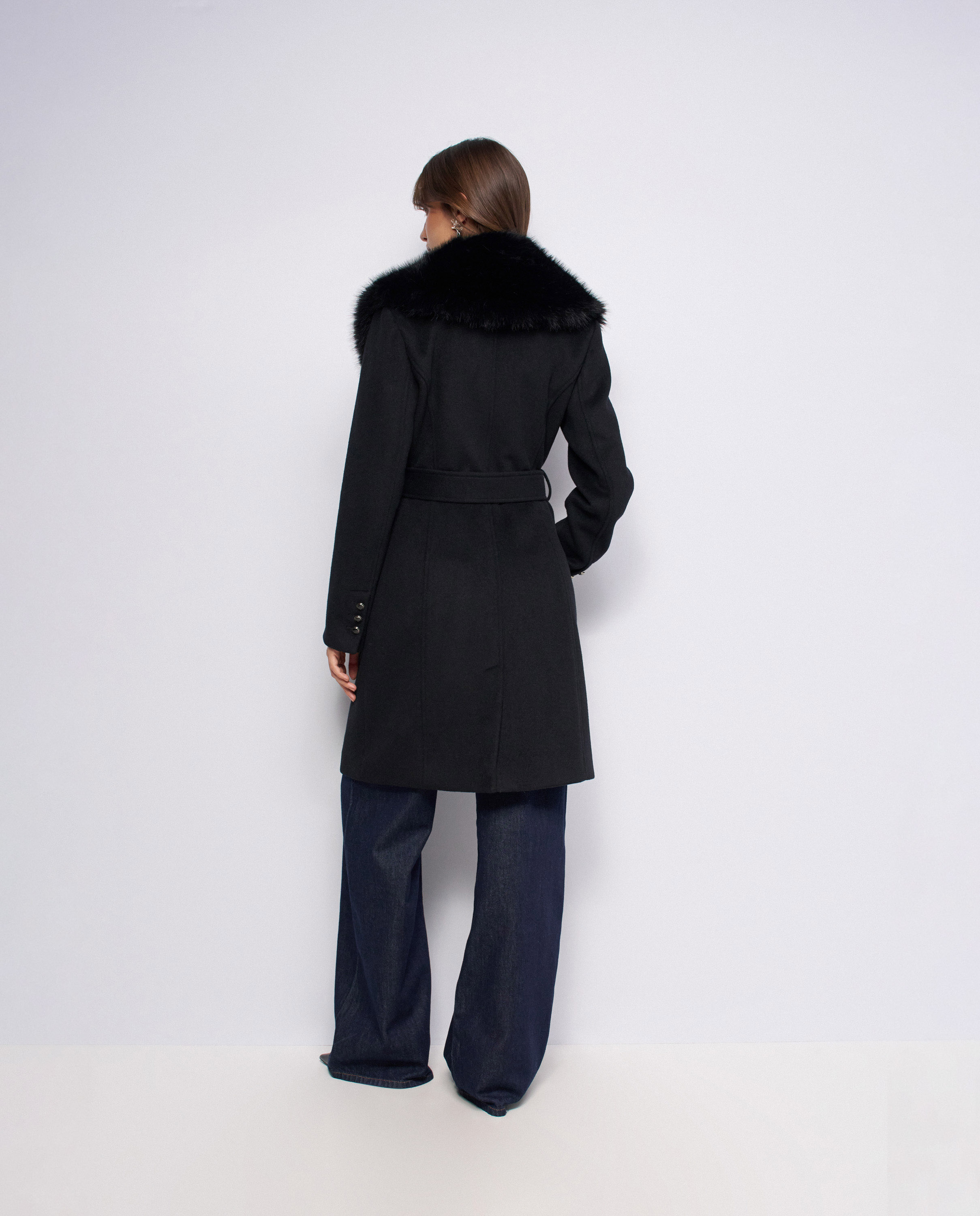 Abrigo corto de lana grace con pelo de mujer - Salsa Jeans - Negro Negro-3