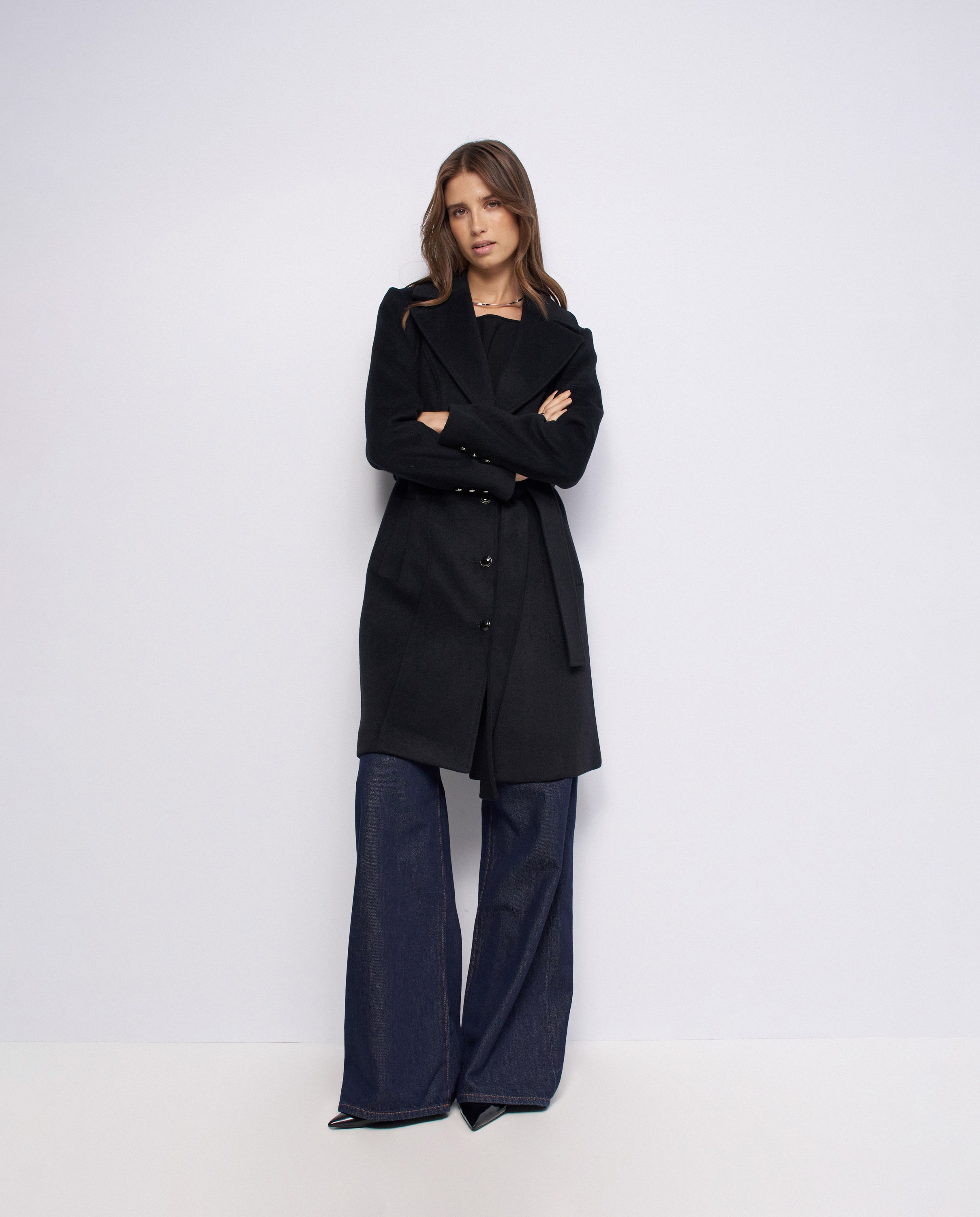 Abrigo corto de lana grace con pelo de mujer - Salsa Jeans - Negro Negro-5