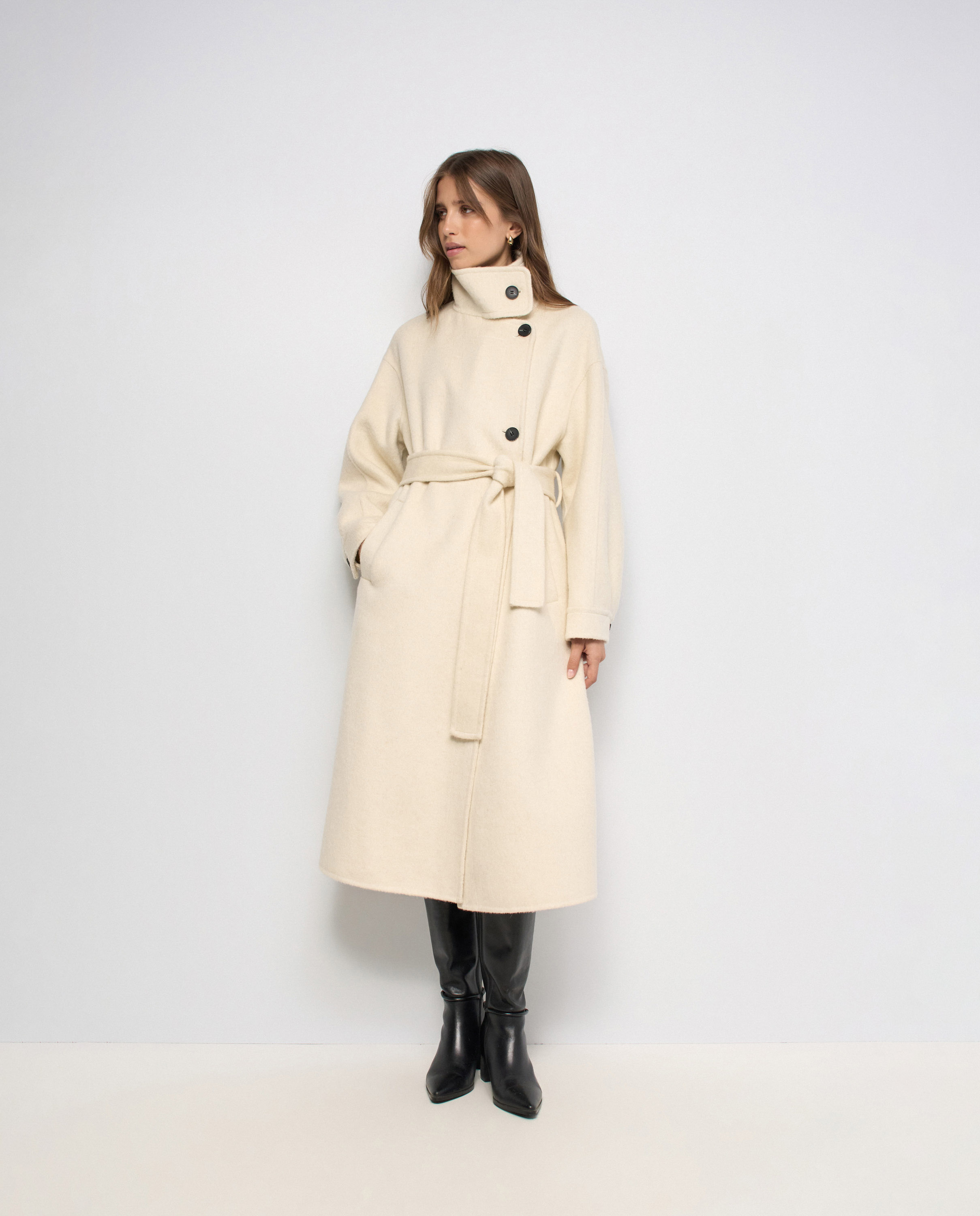 Abrigo largo de paño con lana de mujer - Salsa Jeans - Natural Natural-1