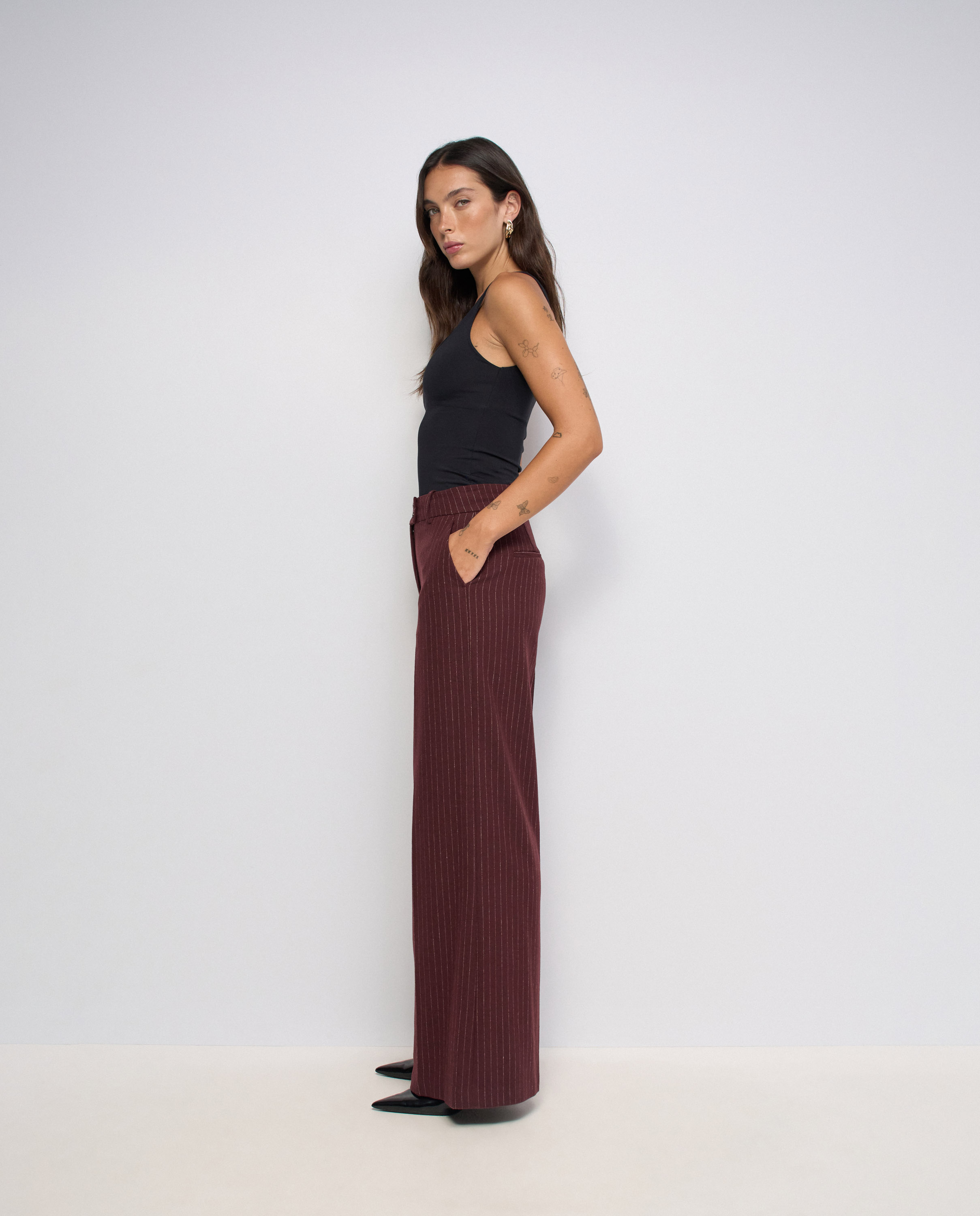 Pantalones chino de rayas con pierna wide de mujer - Salsa Jeans - Rojo Rojo-2