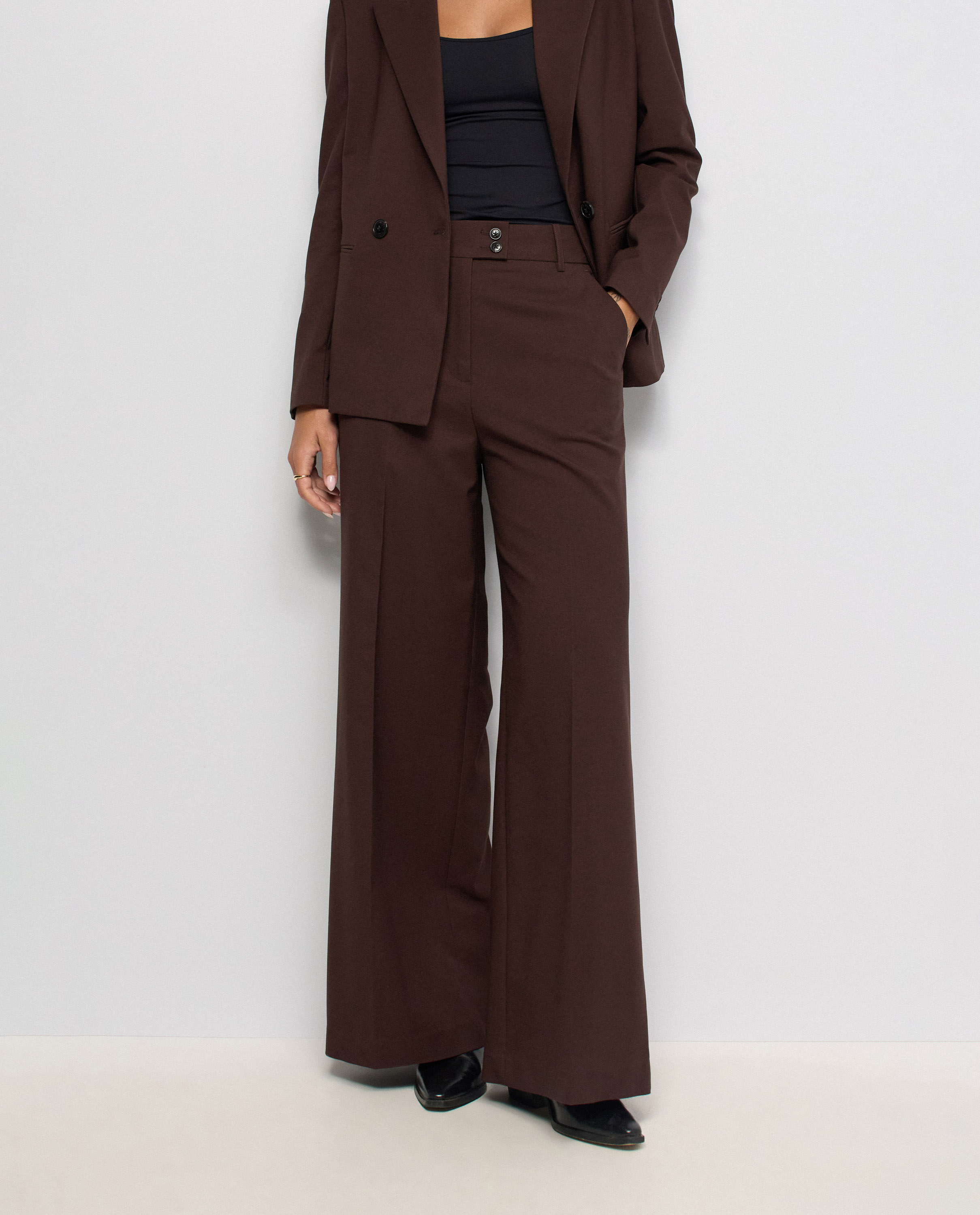 Pantalones chino wide de lino de mujer - Salsa Jeans - Marrón Marrón-1