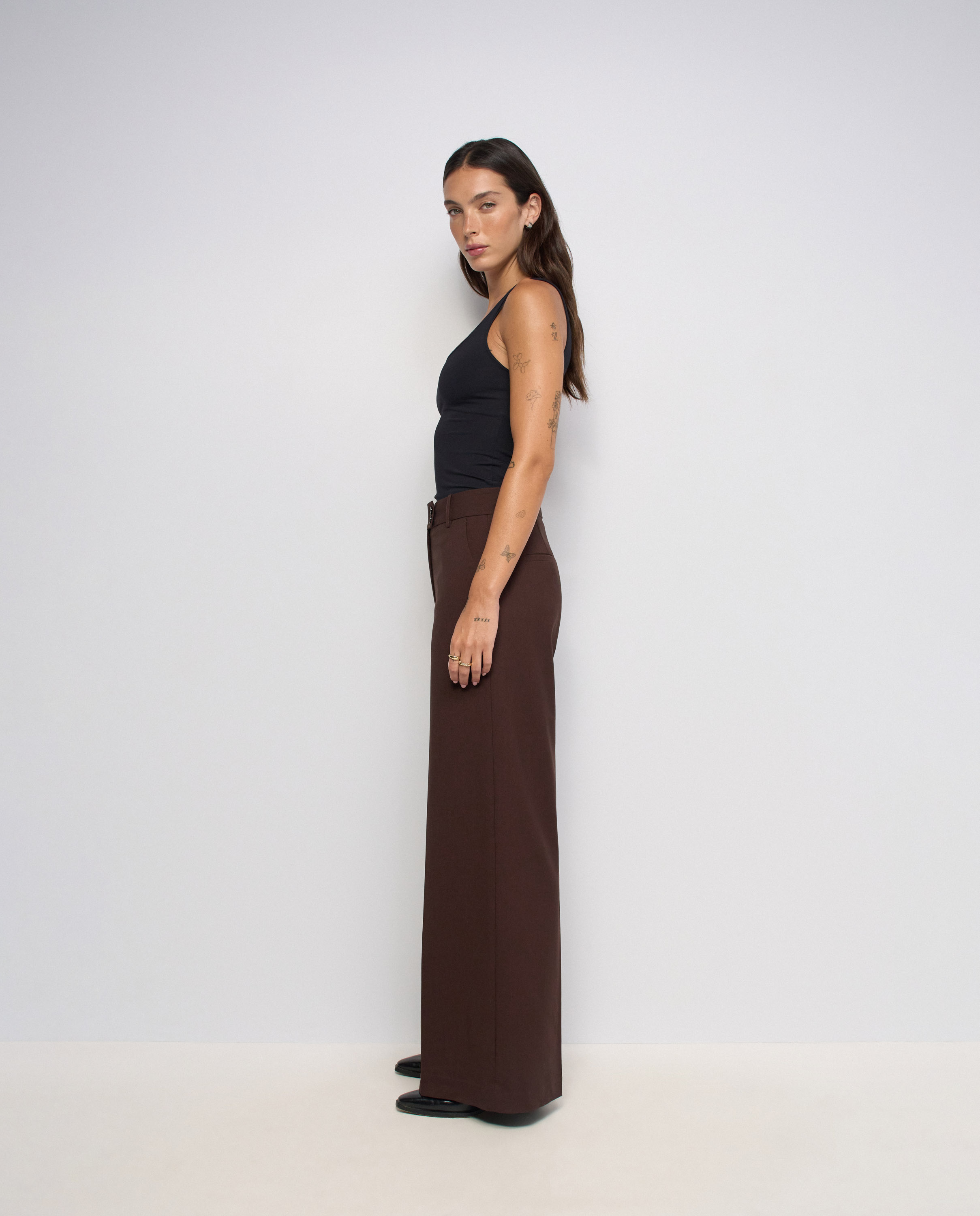 Pantalones chino wide de lino de mujer - Salsa Jeans - Marrón Marrón-2