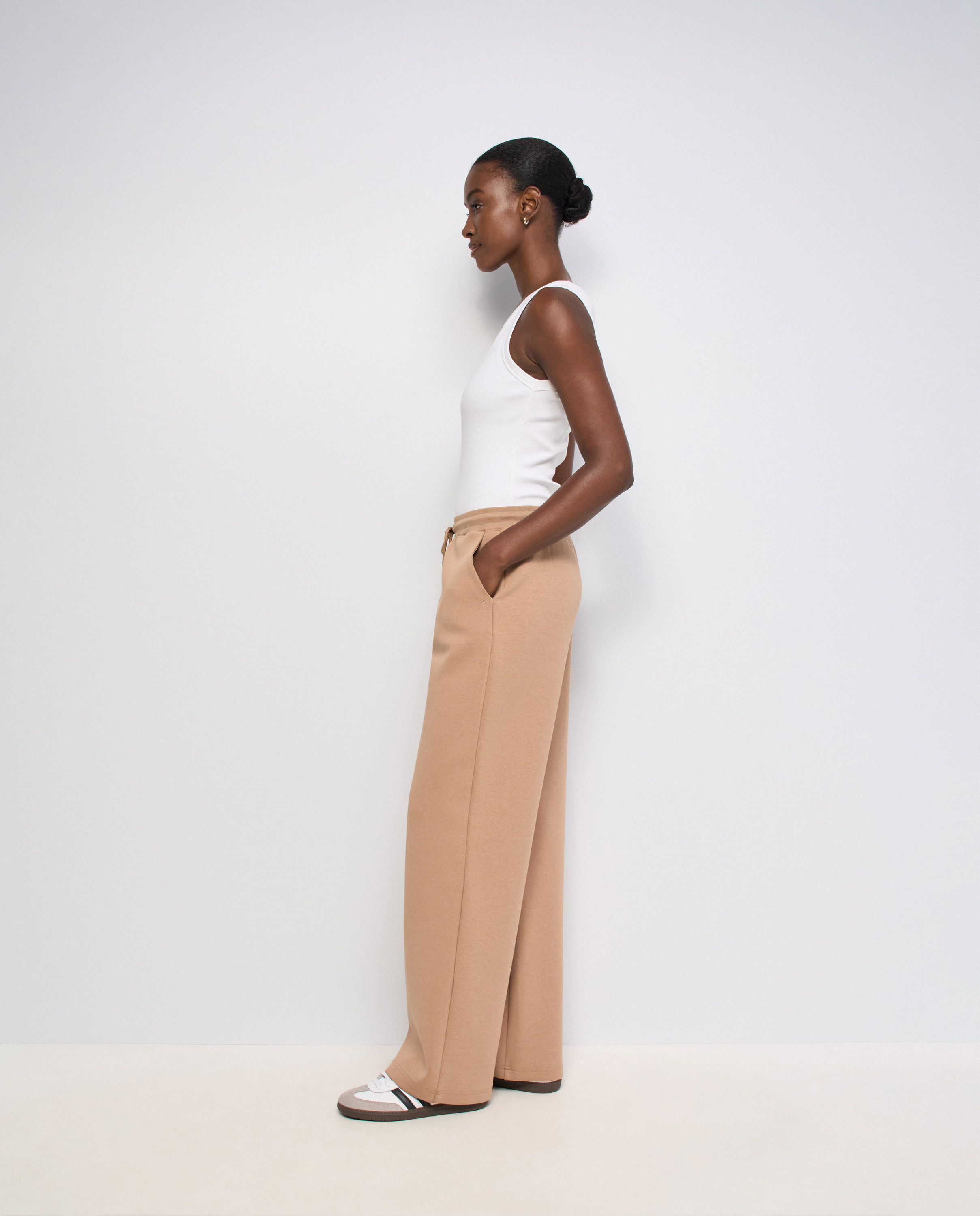 Pantalones jogger de punto con pernera wide de mujer - Salsa Jeans - Marrón Marrón-2