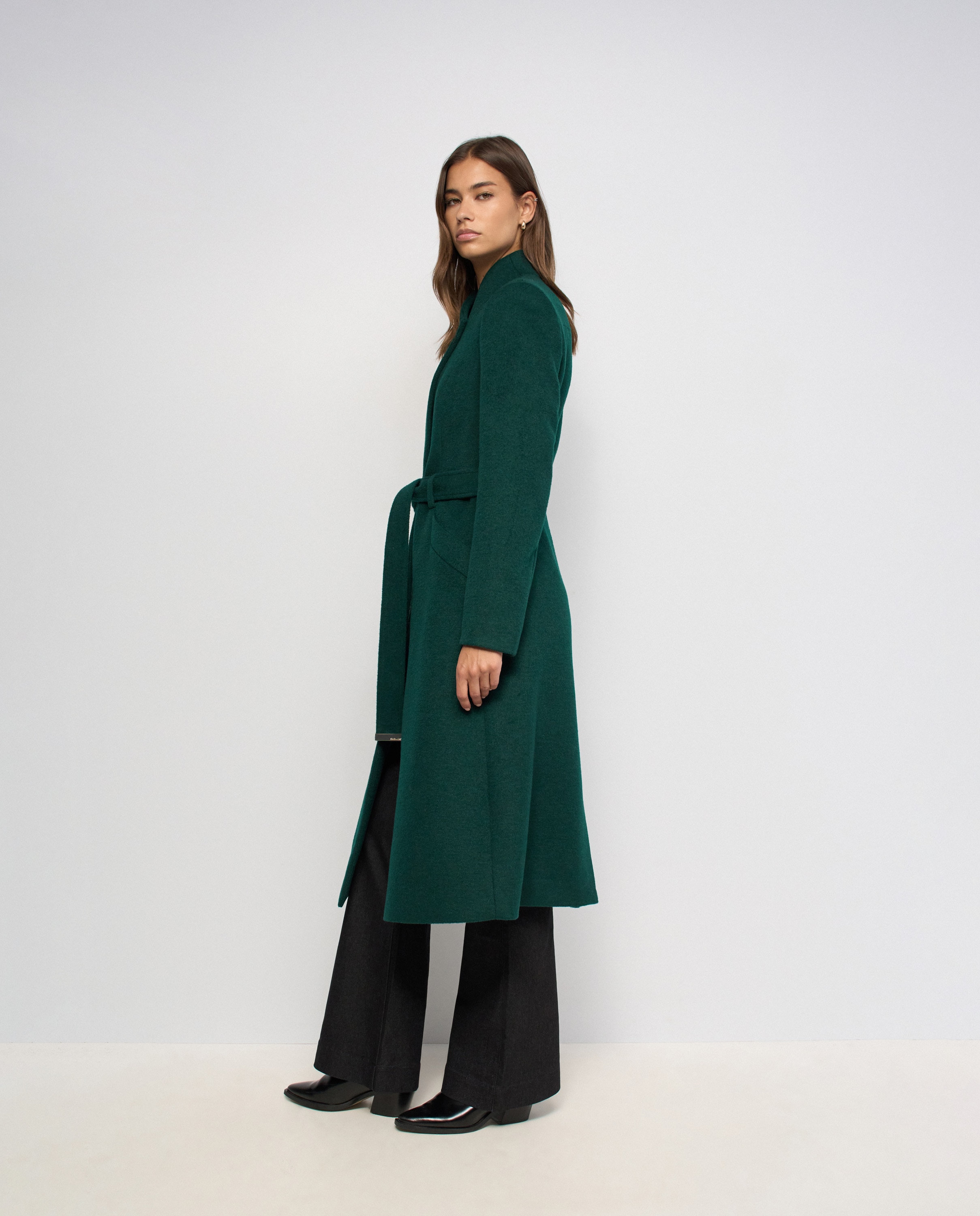 Abrigo de paño grace largo con cinturón de mujer - Salsa Jeans - Verde Verde-2