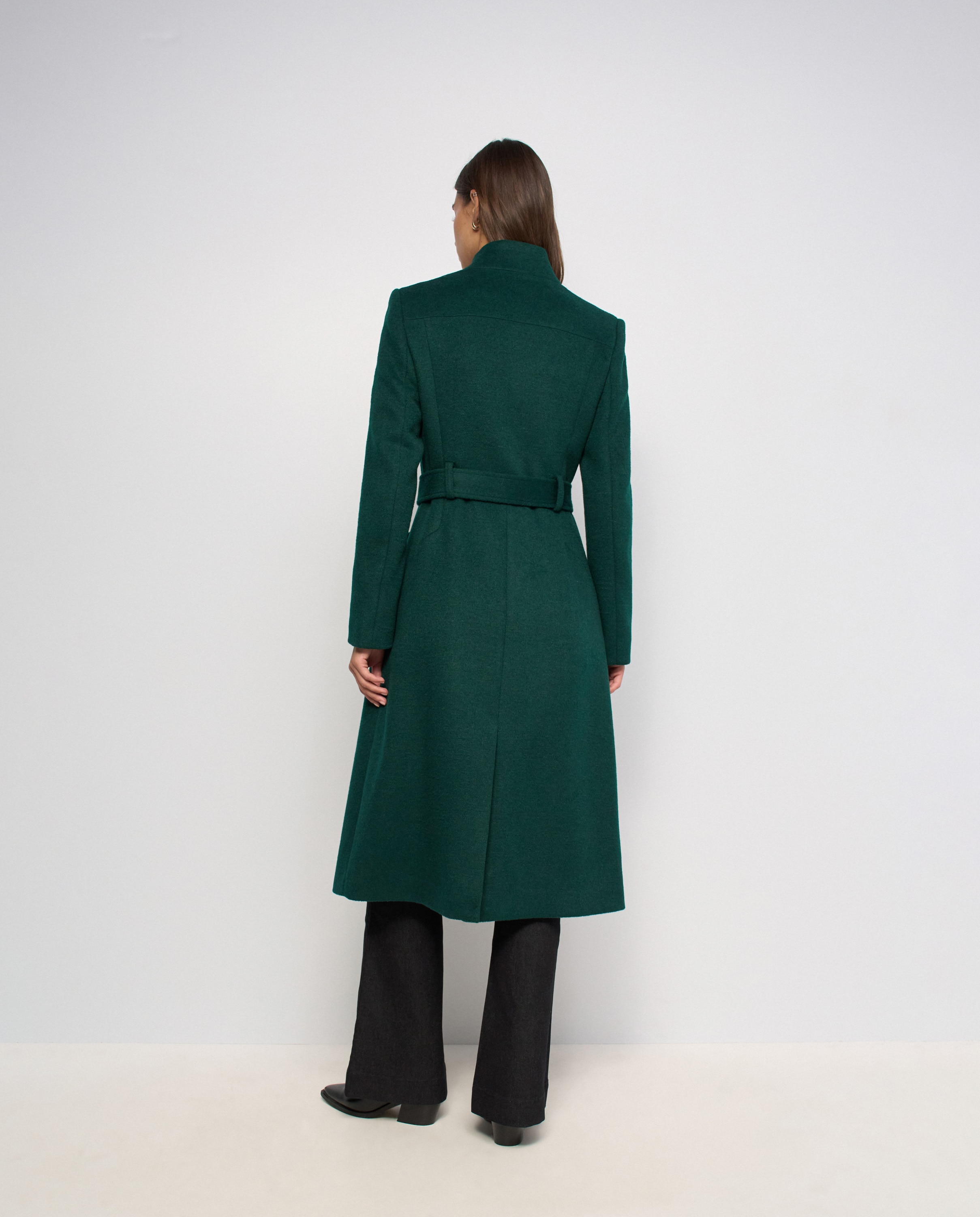 Abrigo de paño grace largo con cinturón de mujer - Salsa Jeans - Verde Verde-3