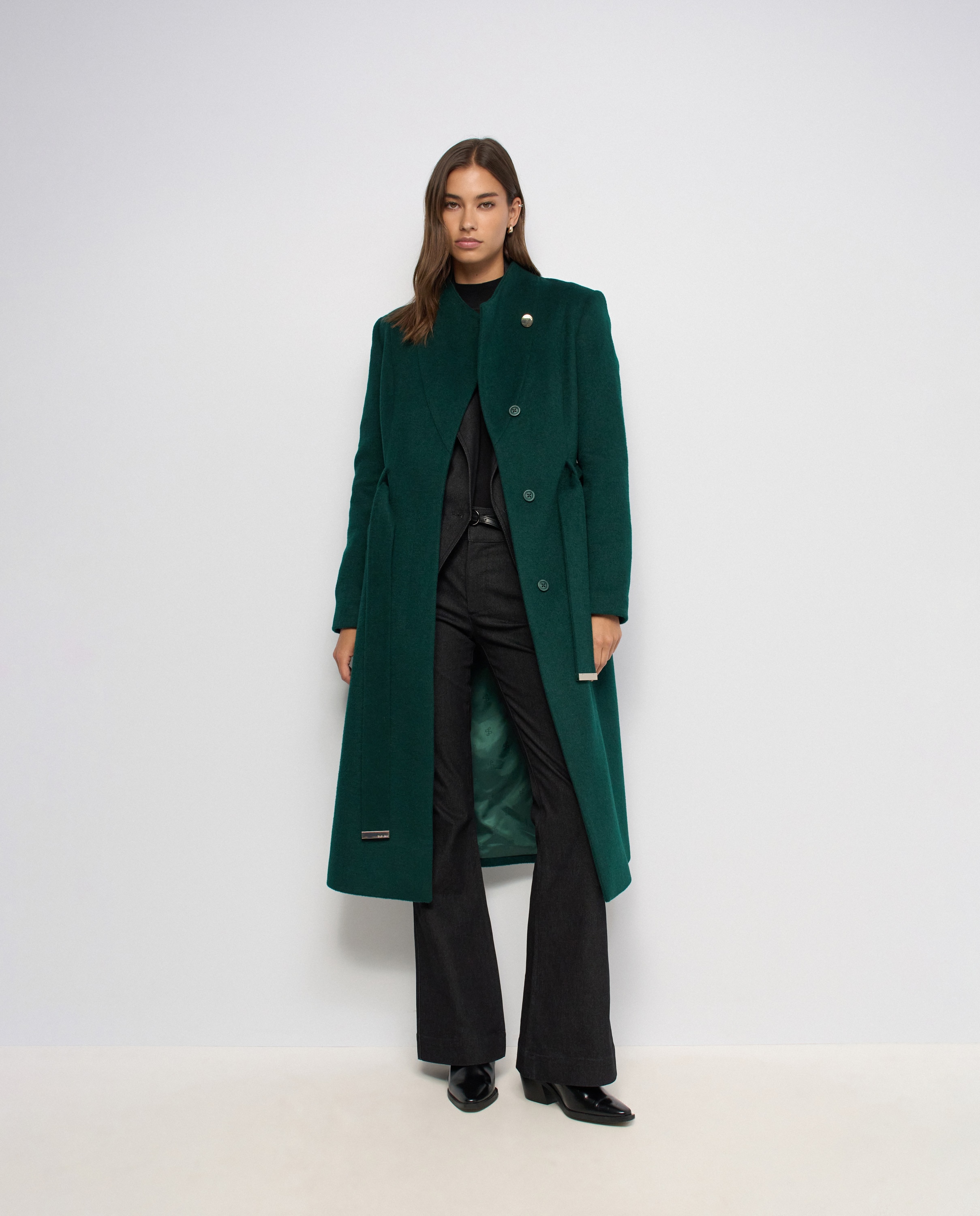 Abrigo de paño grace largo con cinturón de mujer - Salsa Jeans - Verde Verde-5