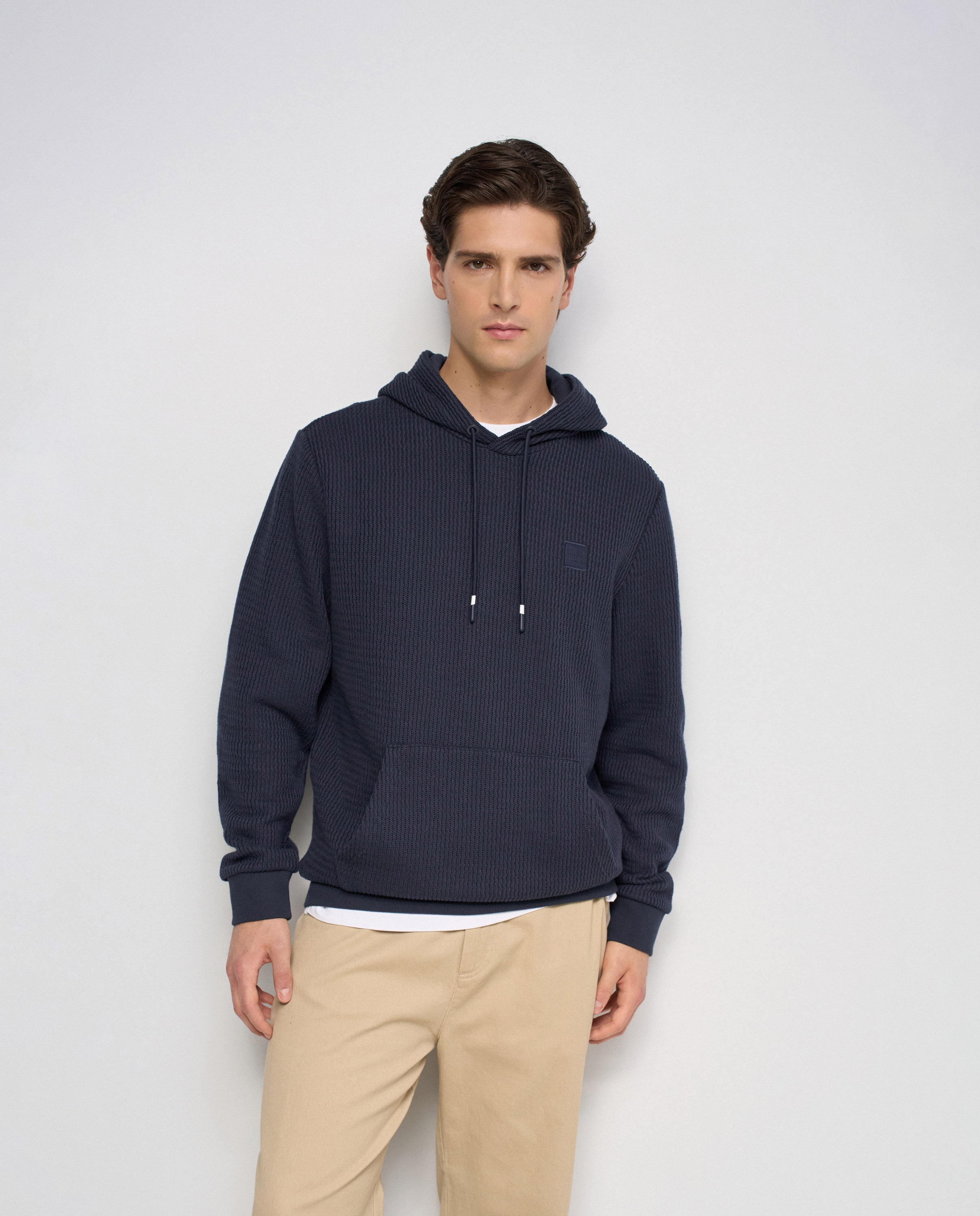Imagen 0 de Sudadera con capucha de punto texturizado de hombre Azul