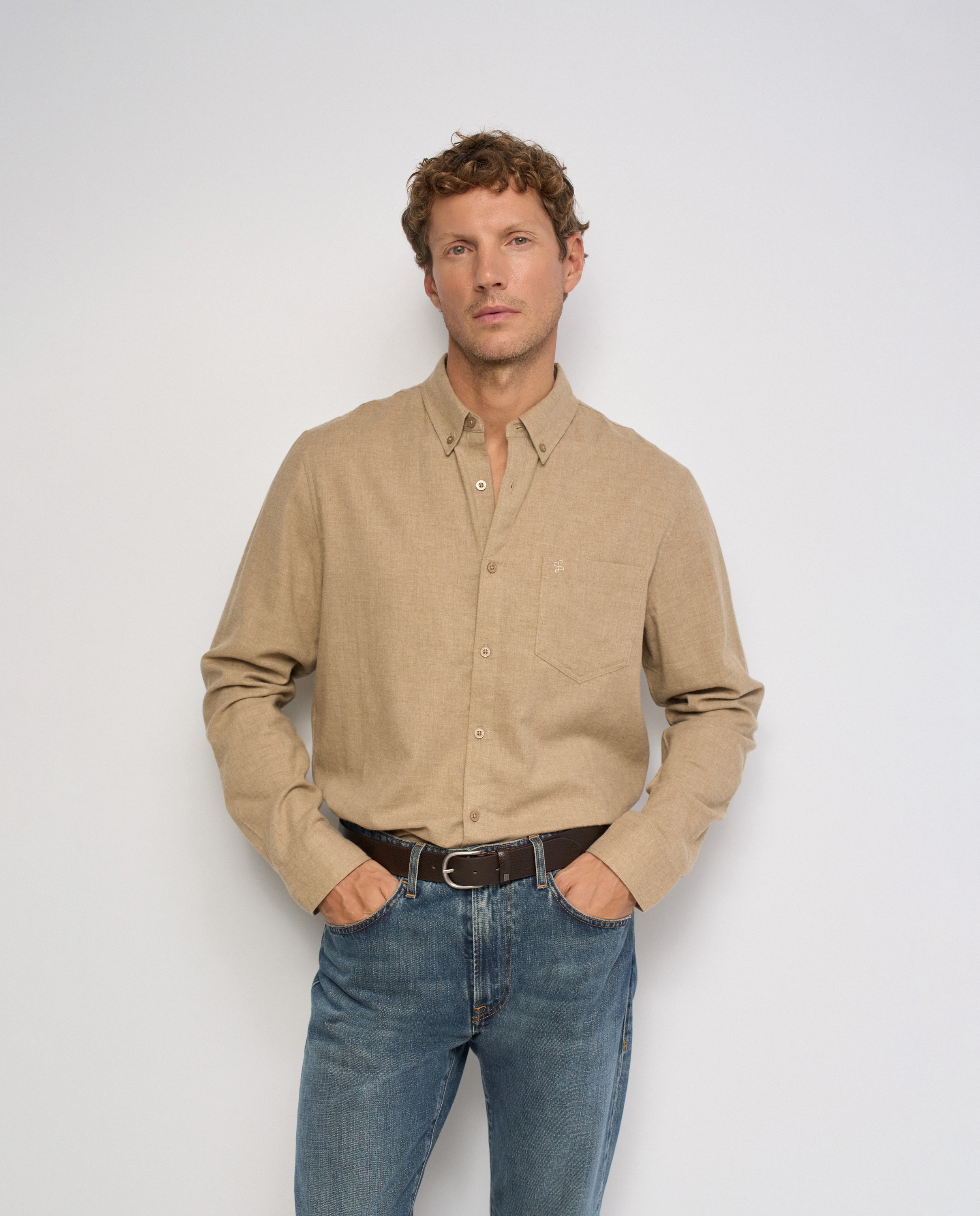Camisa con bolsillo en el pecho de hombre - Salsa Jeans - Natural Natural-1