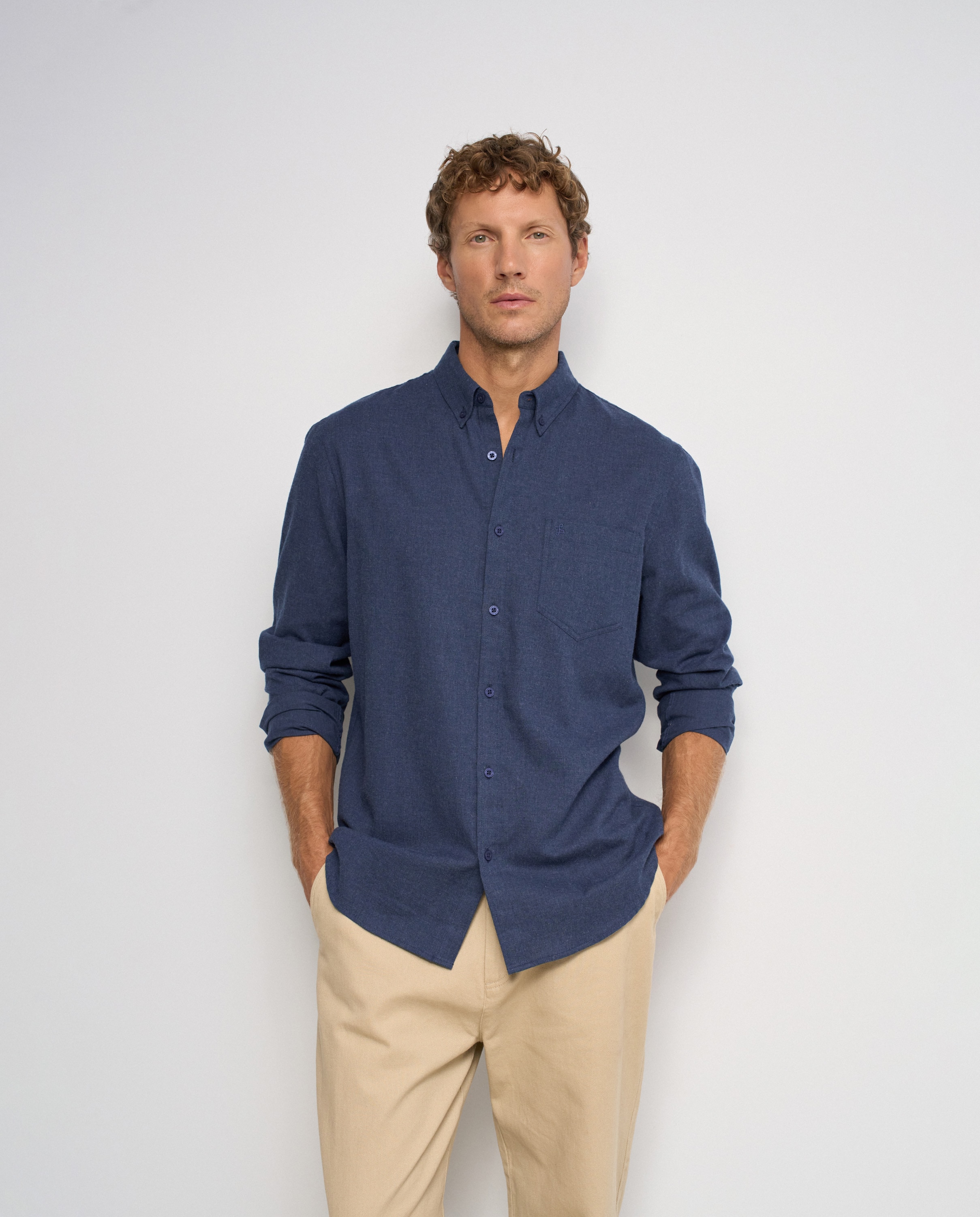 Camisa con bolsillo en el pecho de hombre - Salsa Jeans - Azul Azul-1
