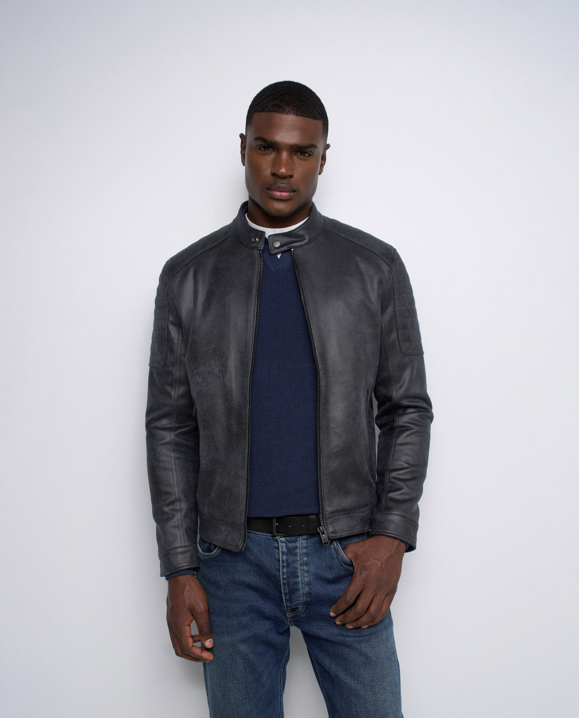 Cazadora biker efecto cuero de hombre - Salsa Jeans - Azul Azul-1