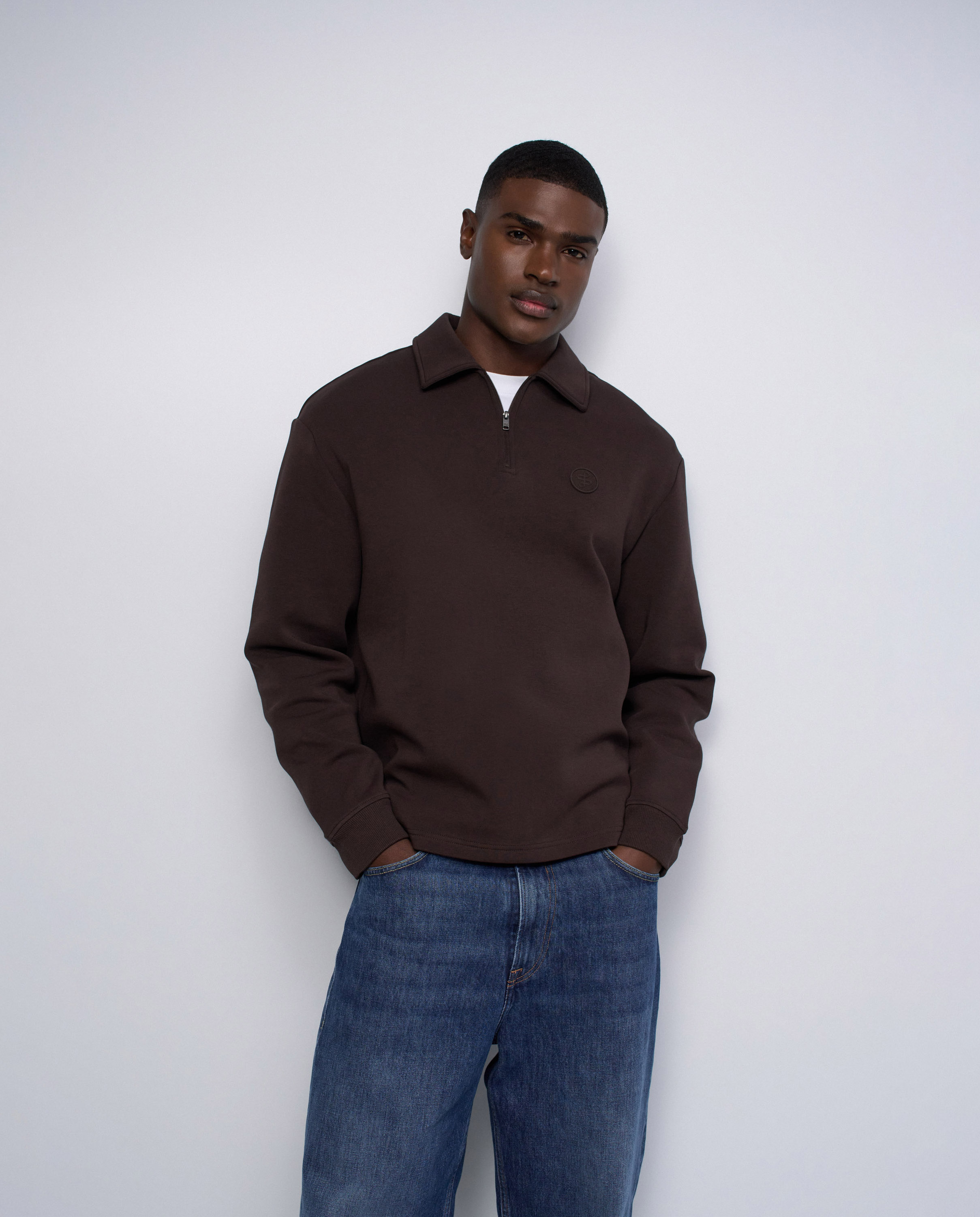 Sudadera de punto con media cremallera de hombre - Salsa Jeans - Marrón Marrón-1