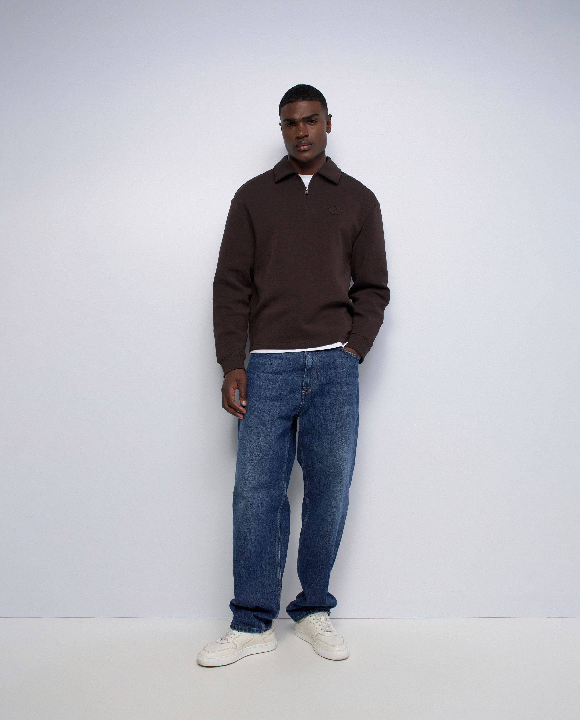 Sudadera de punto con media cremallera de hombre - Salsa Jeans - Marrón Marrón-5