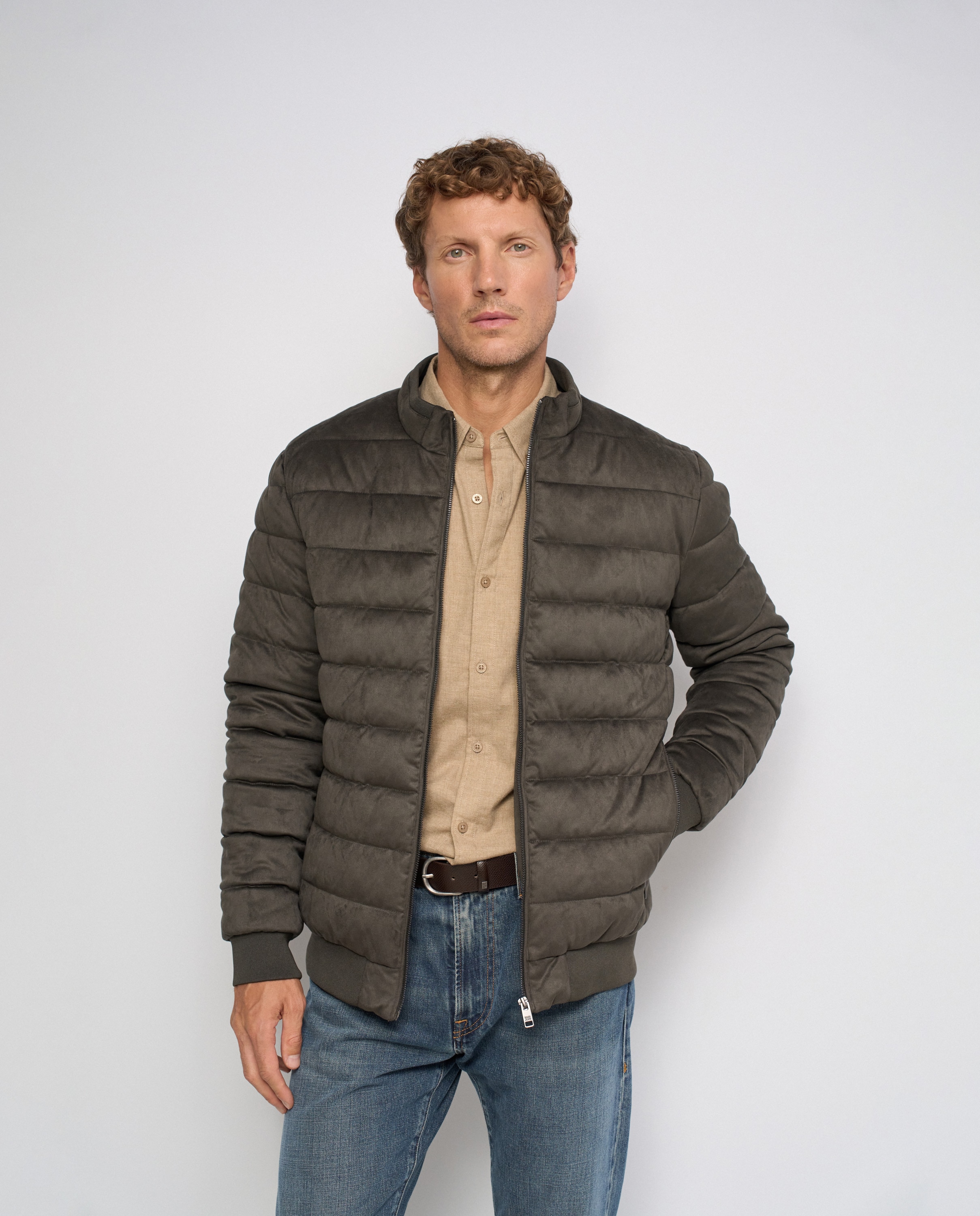 Chaqueta puffer de hombre efecto ante - Salsa Jeans - Verde Verde-1