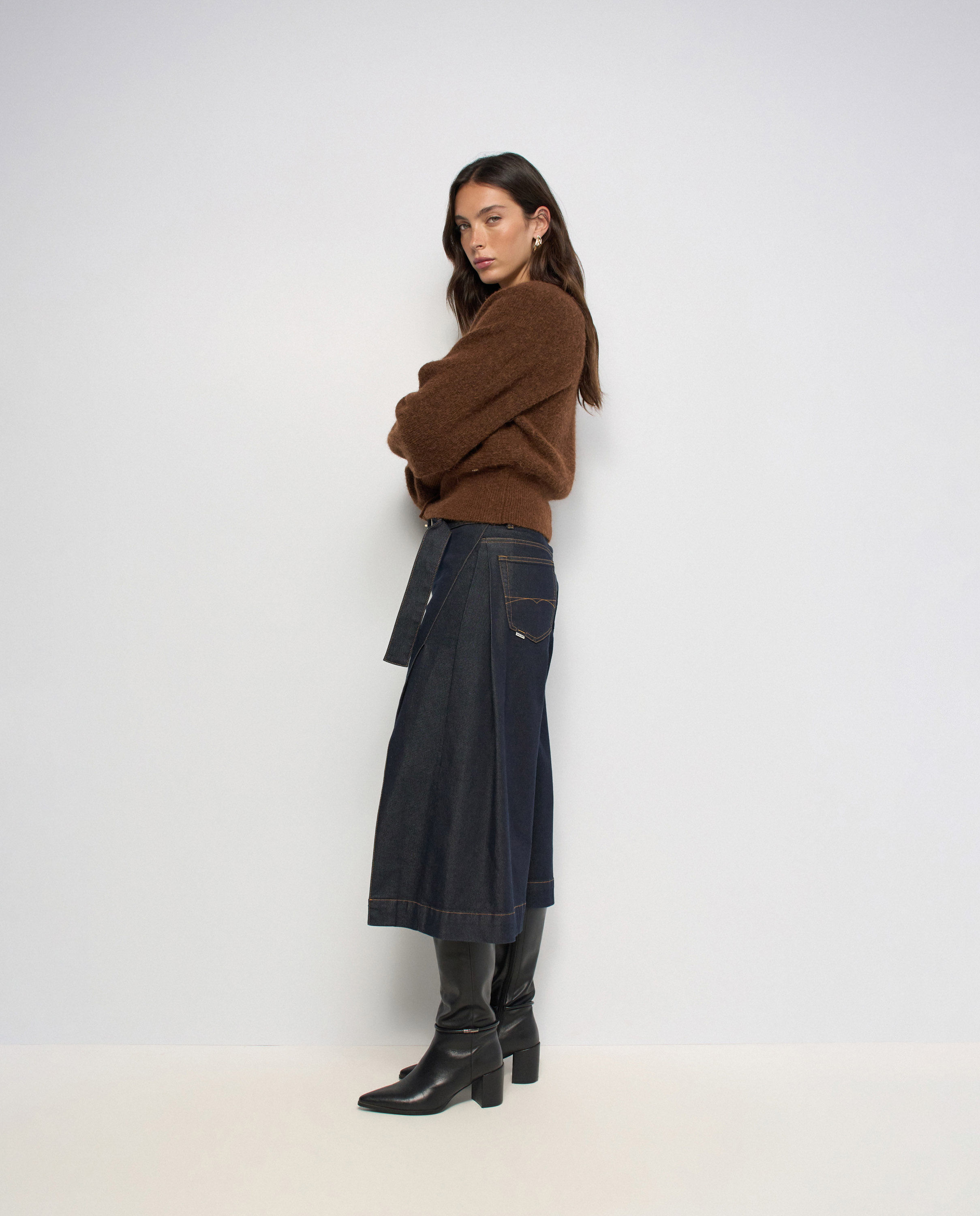 Pantalones chino cropped wide con aberturas de mujer - Salsa Jeans - Azul Azul-2