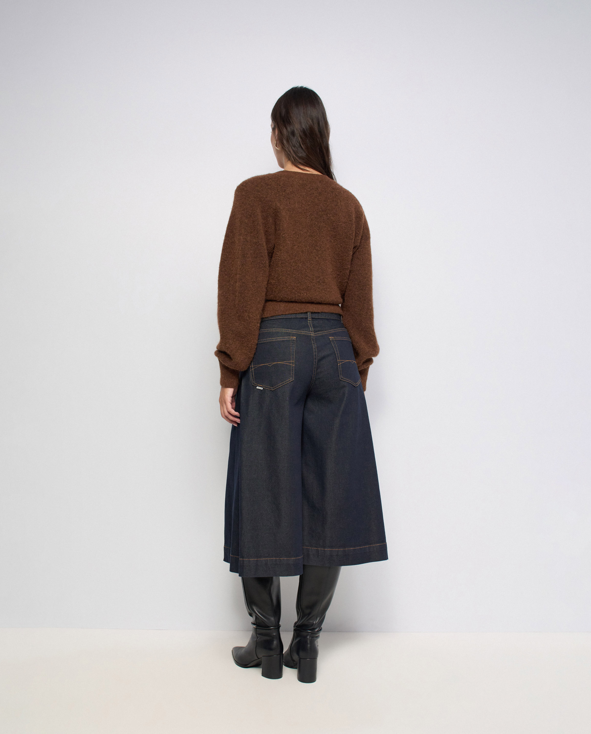 Pantalones chino cropped wide con aberturas de mujer - Salsa Jeans - Azul Azul-3