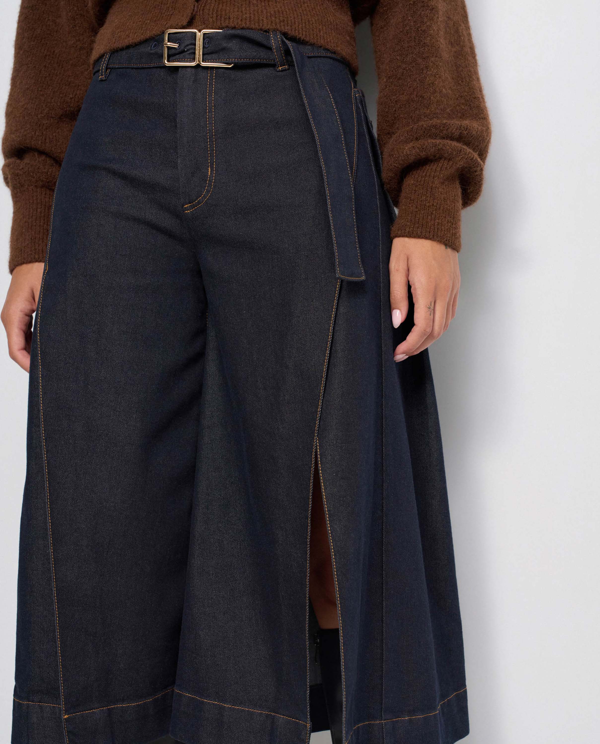 Pantalones chino cropped wide con aberturas de mujer - Salsa Jeans - Azul Azul-4