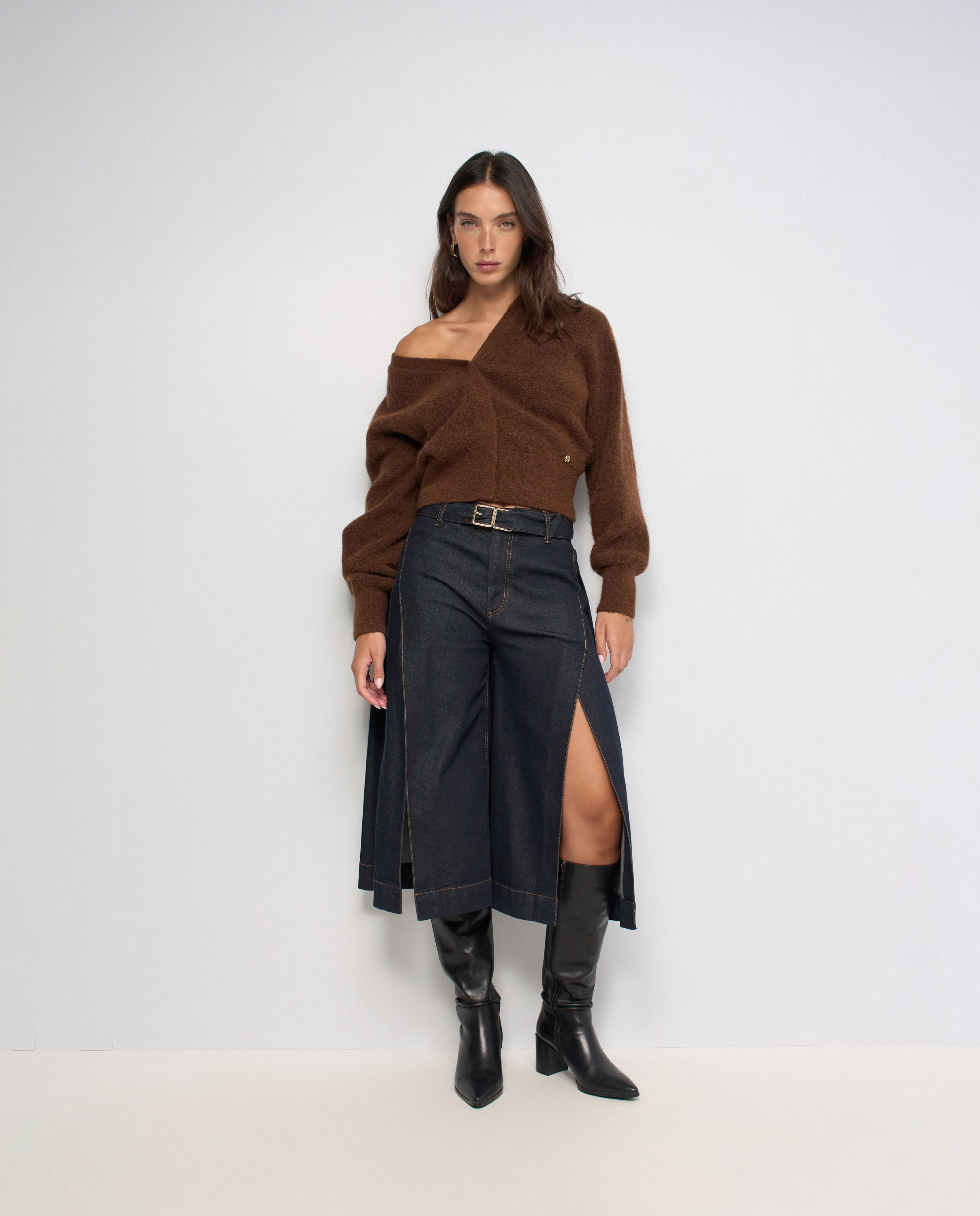 Pantalones chino cropped wide con aberturas de mujer - Salsa Jeans - Azul Azul-5