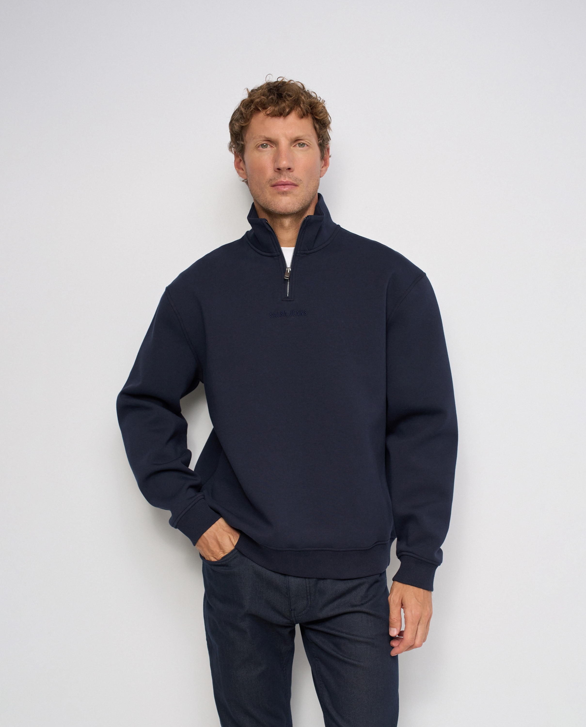 Sudadera con media cremallera de hombre - Salsa Jeans - Azul Azul-1