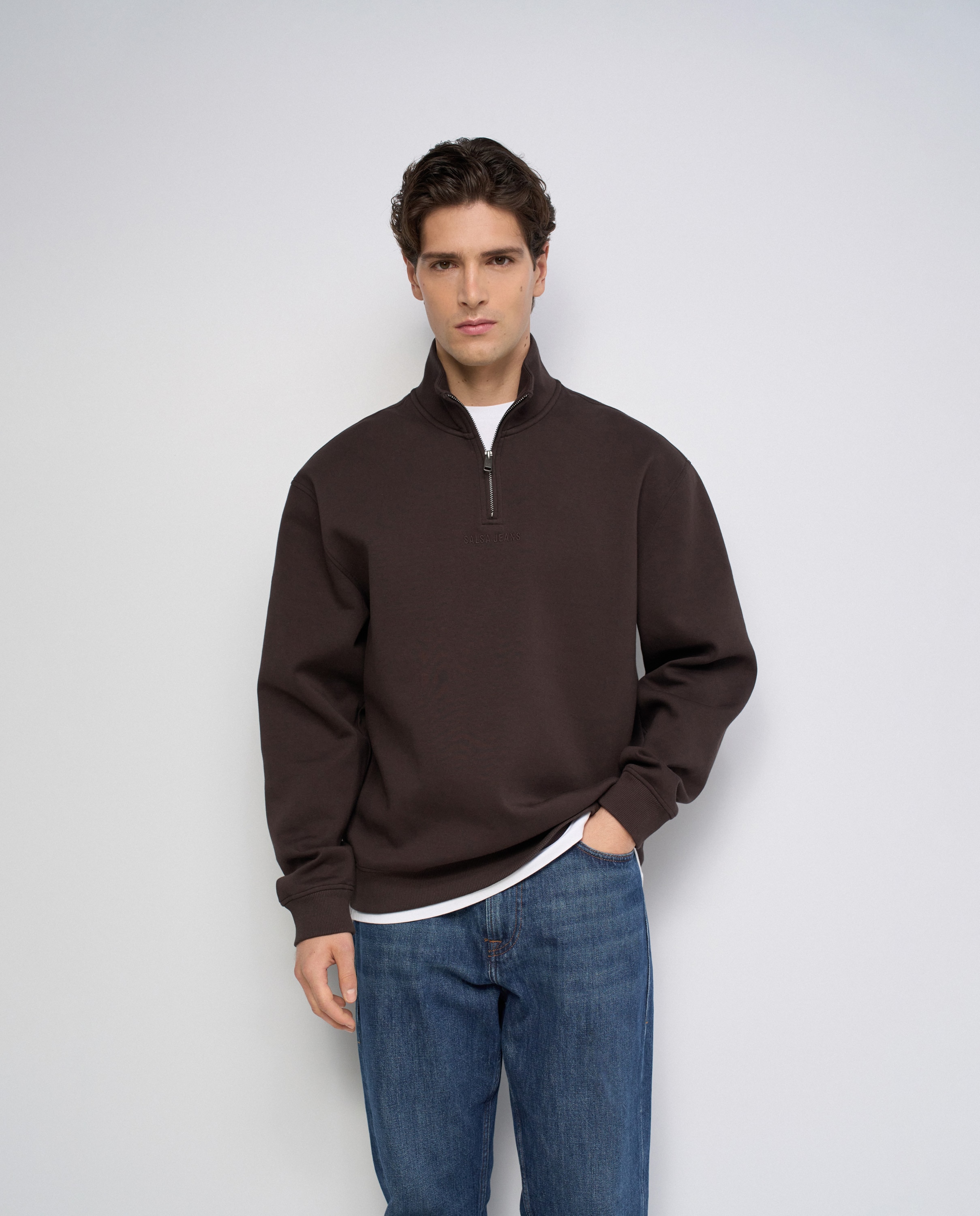 Sudadera con media cremallera de hombre - Salsa Jeans - Marrón Marrón-1