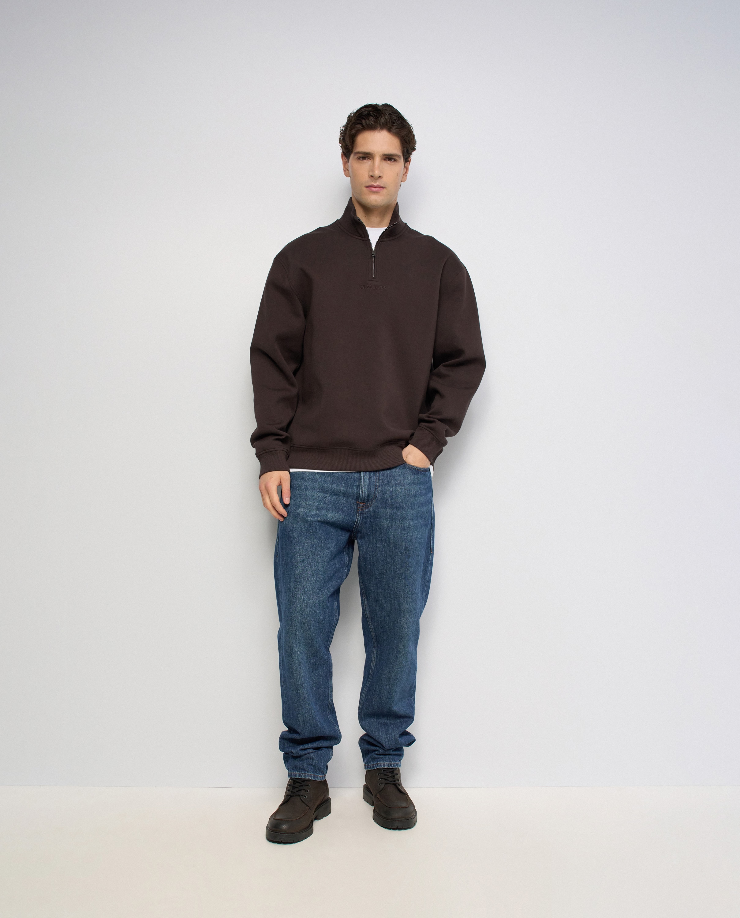 Sudadera con media cremallera de hombre - Salsa Jeans - Marrón Marrón-5