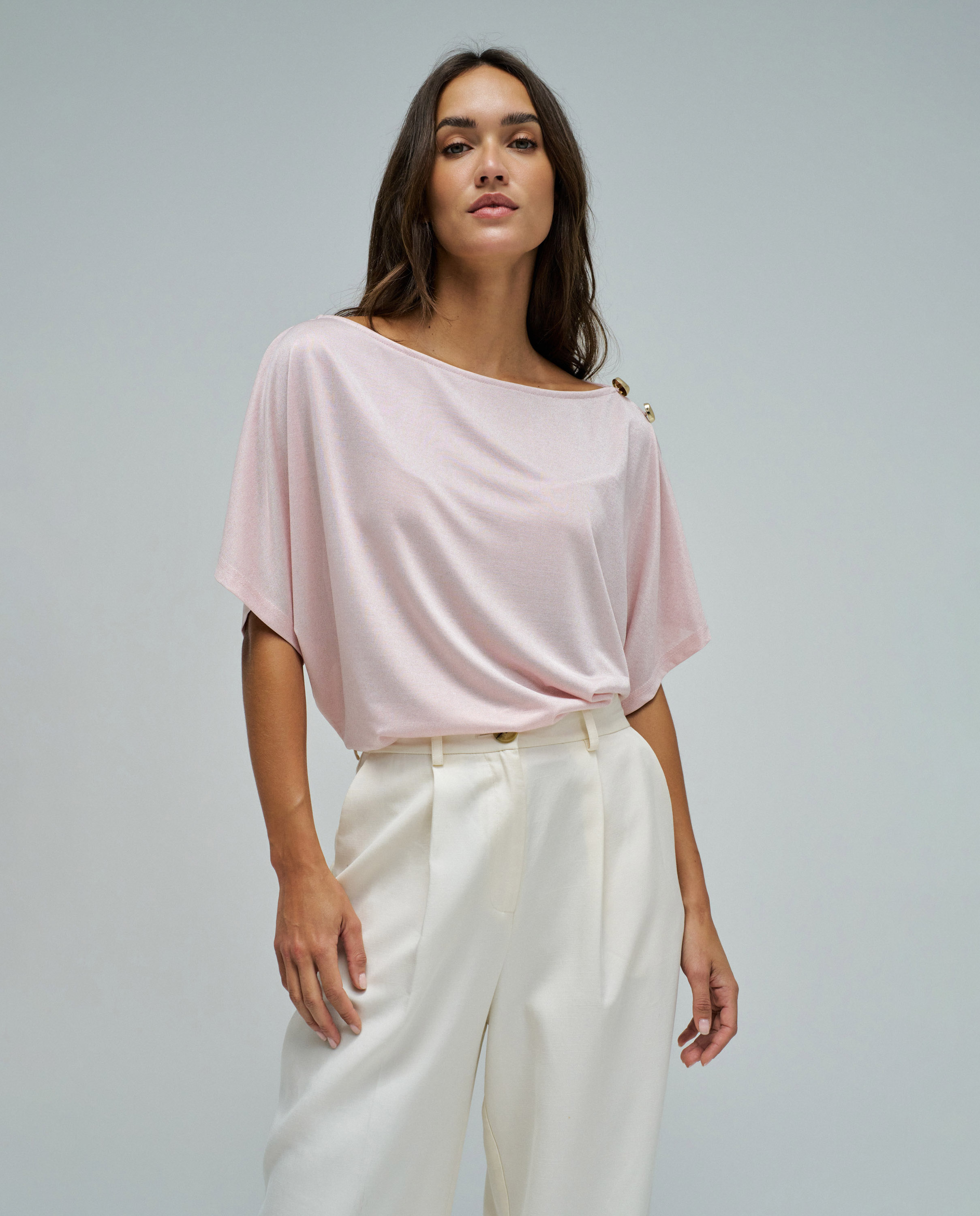 Salsa Jeans - Camiseta asimétrica con brillo de mujer.