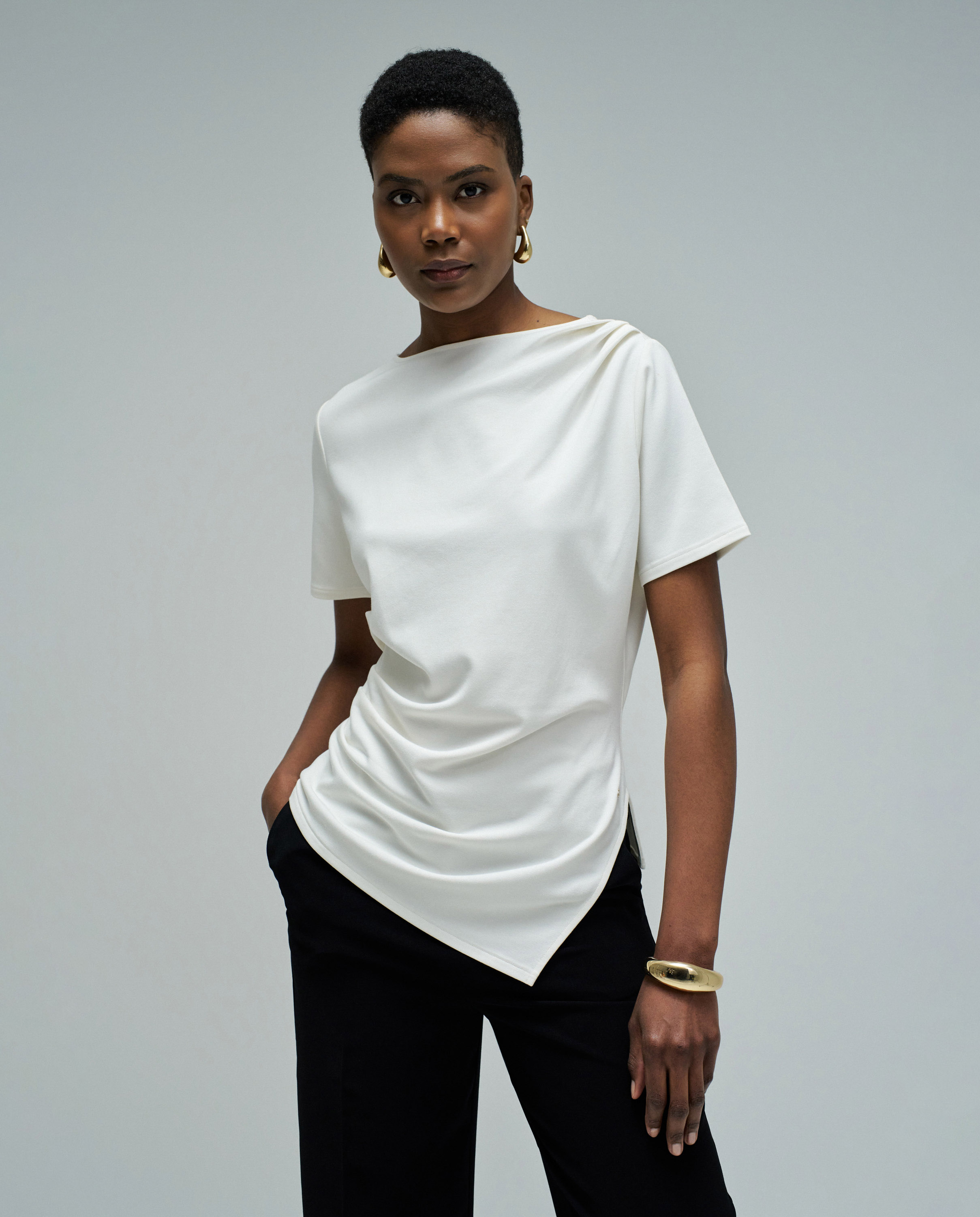 Salsa Jeans - Camiseta asimétrica con drapeado de mujer.