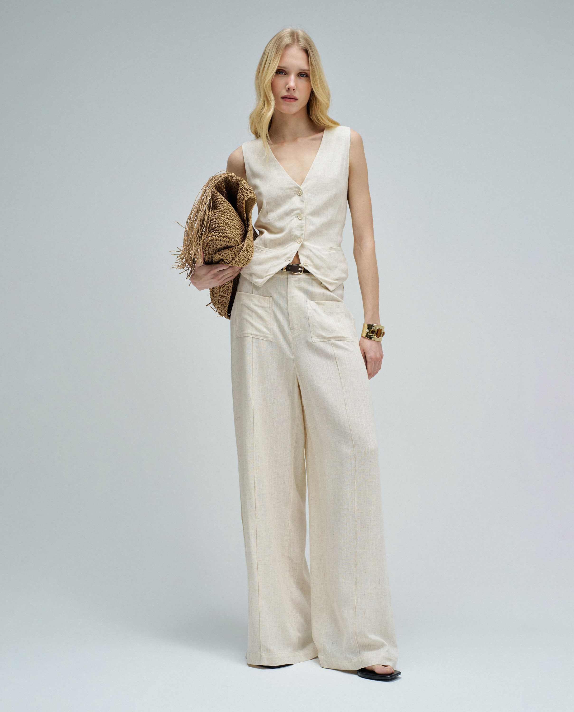 Pantalones wide leg con lino de mujer Natural Salsa Jeans Natural-1