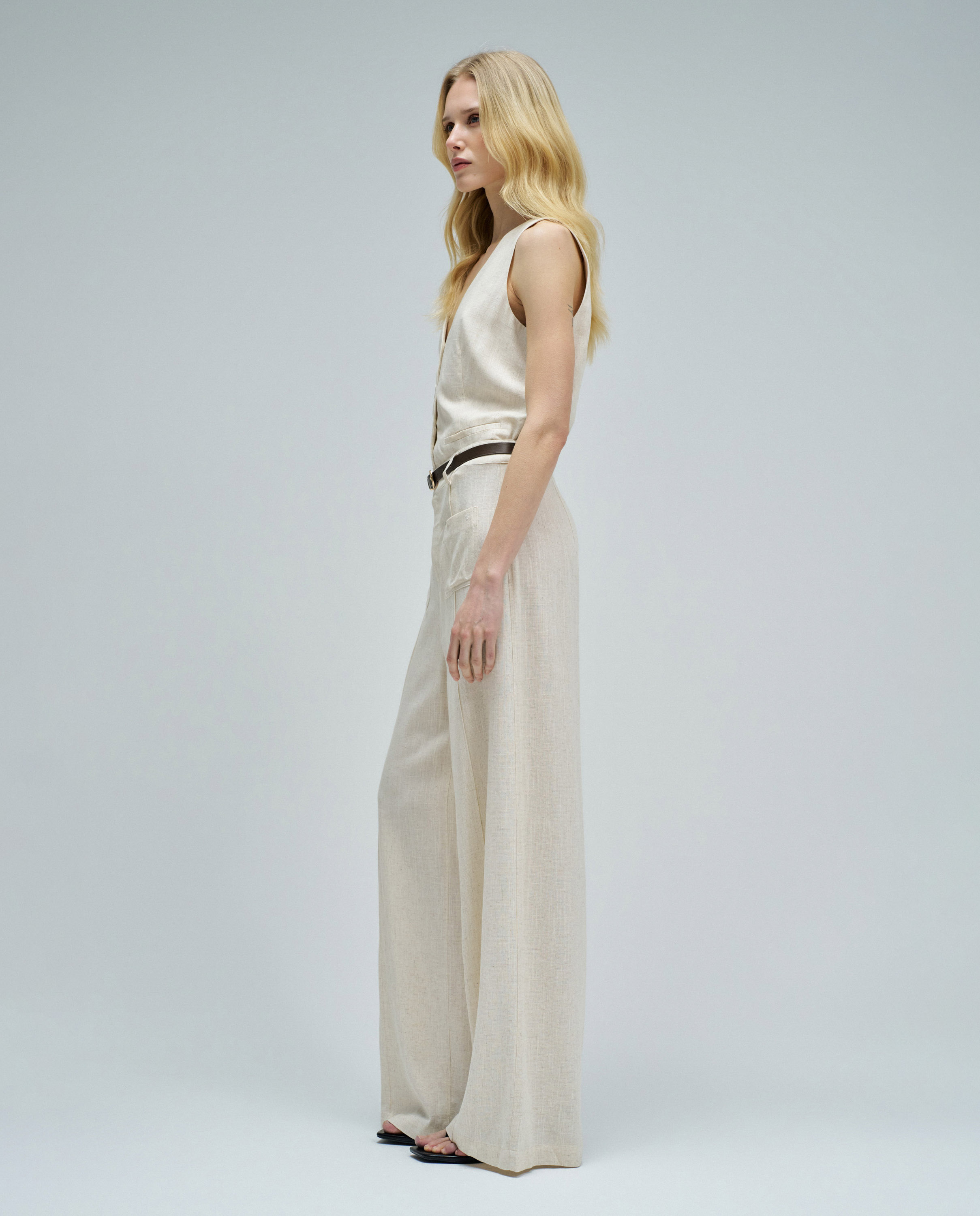 Pantalones wide leg con lino de mujer Natural Salsa Jeans Natural-2