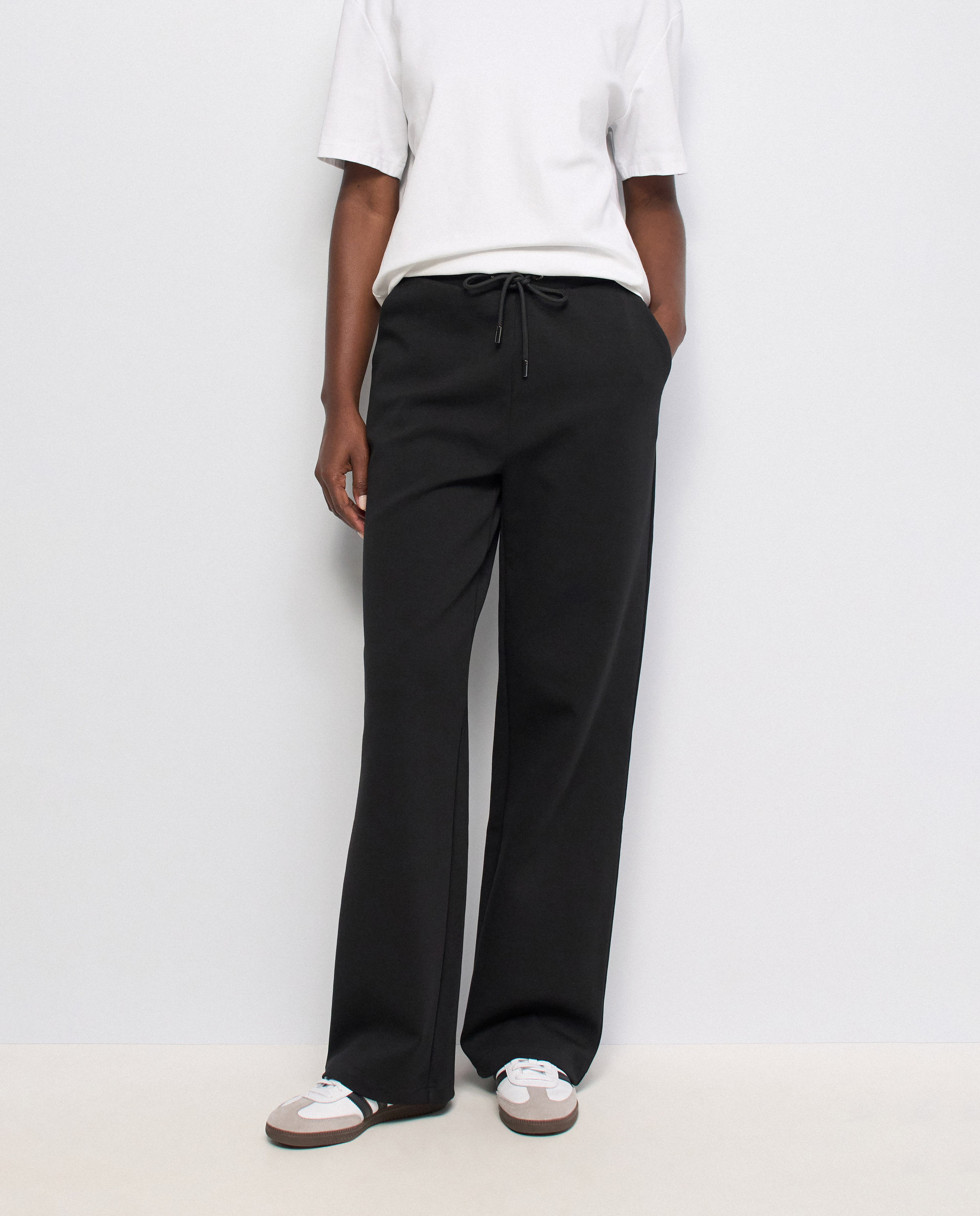 Pantalones jogger de punto con pernera wide de mujer - Salsa Jeans - Negro Negro-1