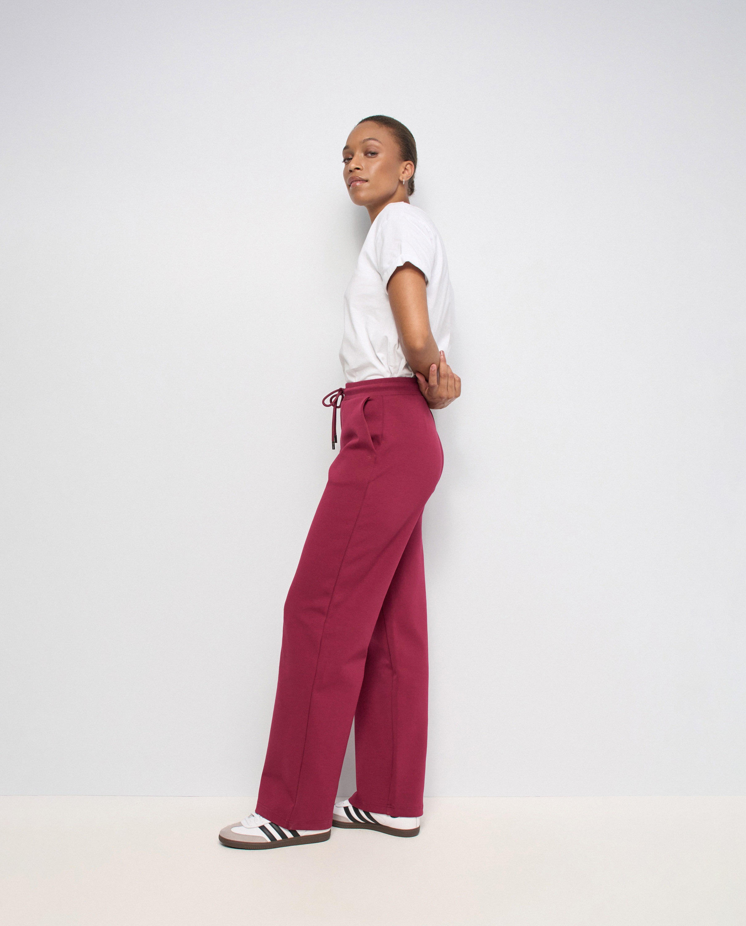 Pantalones jogger de punto con pernera wide de mujer - Salsa Jeans - Rojo Rojo-2