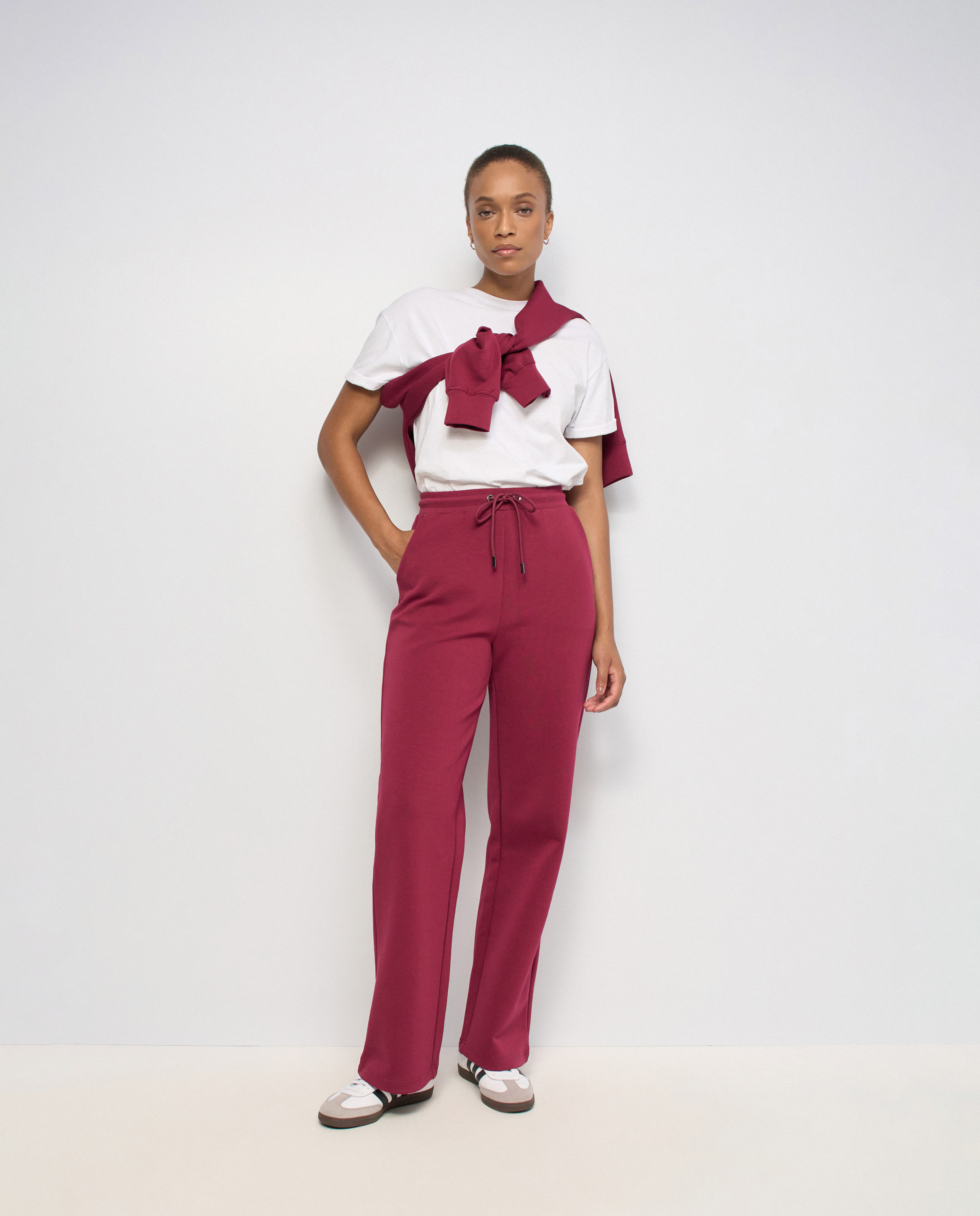 Pantalones jogger de punto con pernera wide de mujer - Salsa Jeans - Rojo Rojo-5
