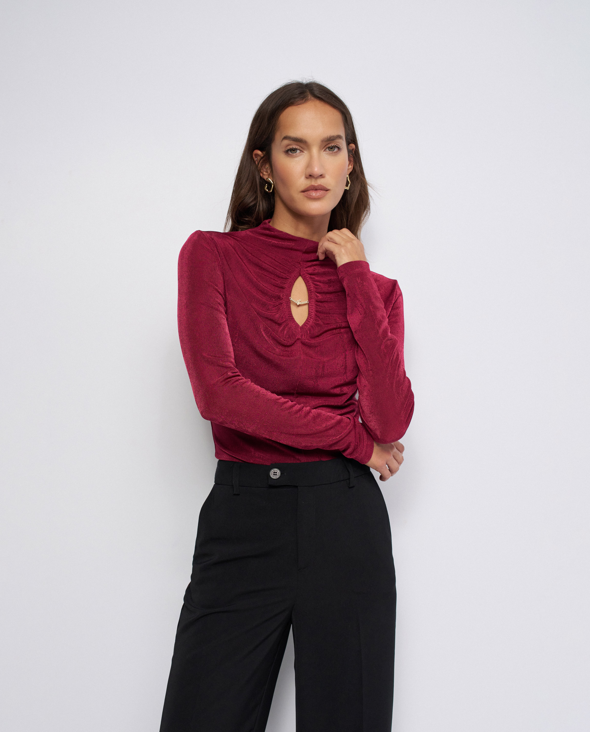 Jersey texturizado con abertura en el pecho de mujer - Salsa Jeans - Rojo Rojo-1