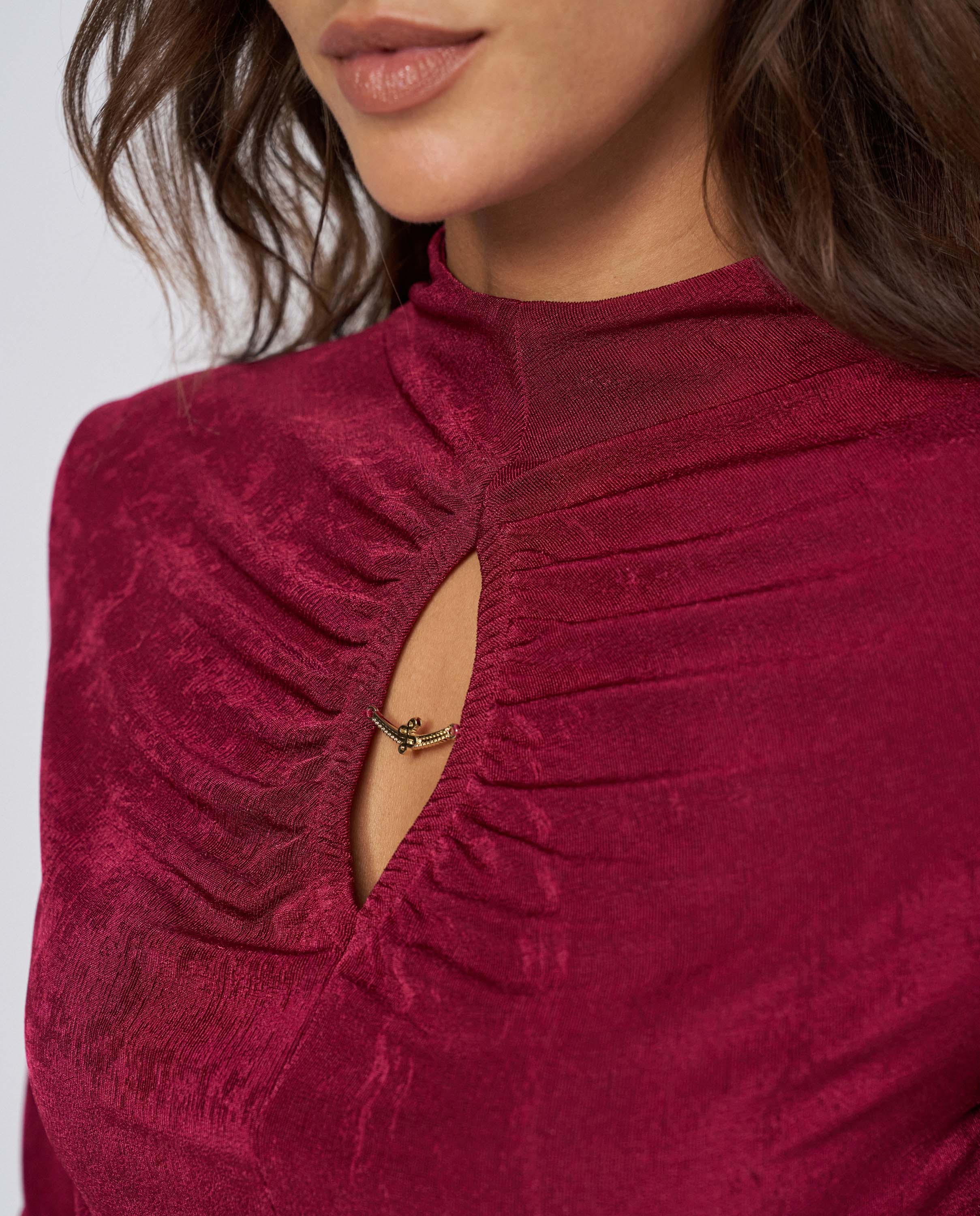 Jersey texturizado con abertura en el pecho de mujer - Salsa Jeans - Rojo Rojo-4